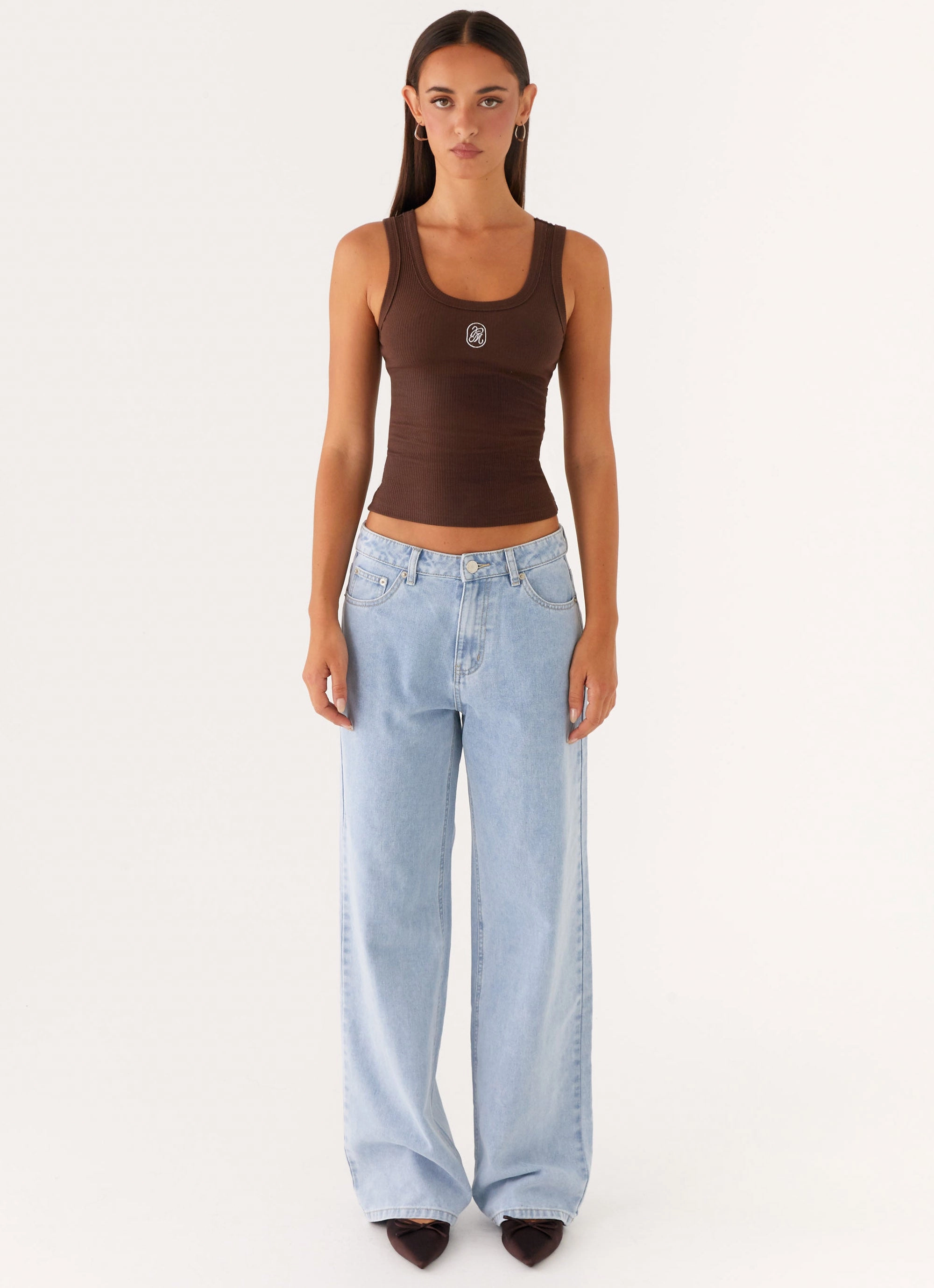 Relaxed Sweatshirt Flexible Material Signature Tank Top - Chocolate