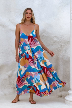 Relaxed Style Wear Silky Wind Strappy Maxi Dress