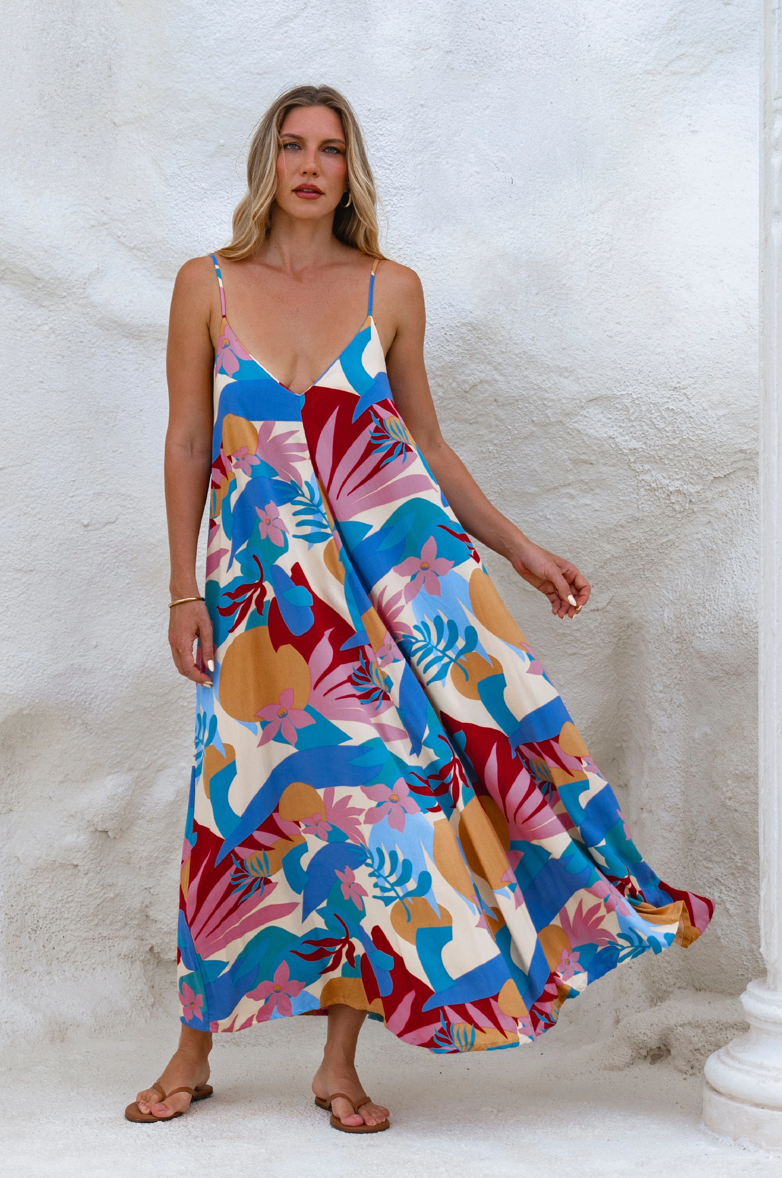 Relaxed Style Wear Silky Wind Strappy Maxi Dress