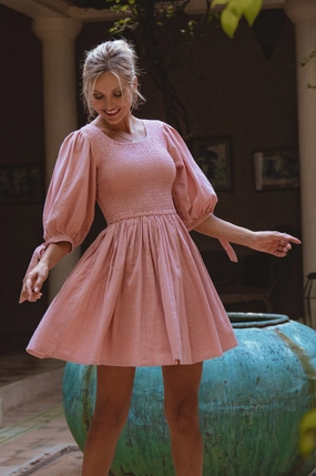 Jolie Puff Sleeve Linen Mini Dress Comfort waistband