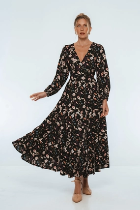 Flamenco Boho Wrap Maxi Dress ContrastStitching
