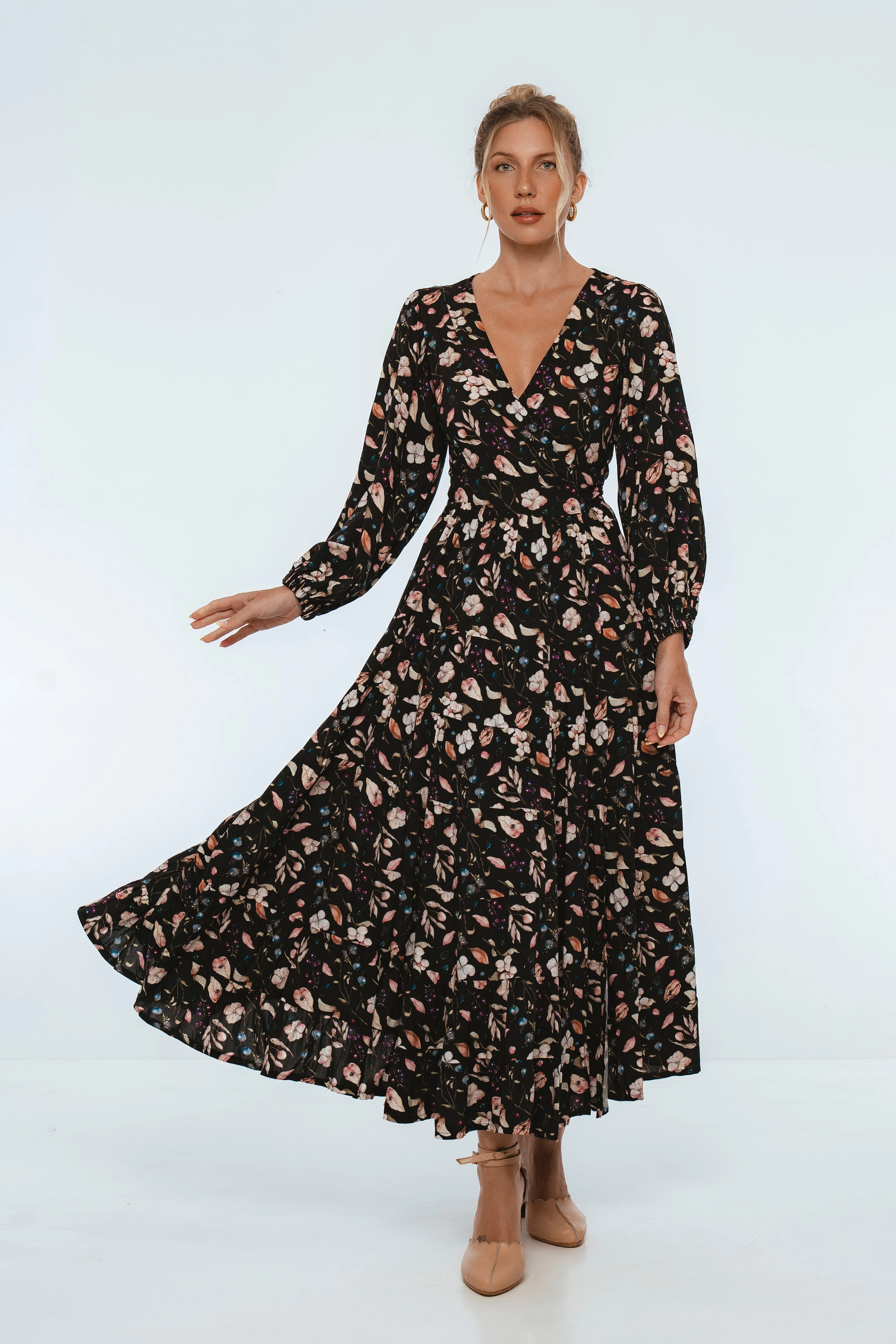 Flamenco Boho Wrap Maxi Dress Layered-Sleeve