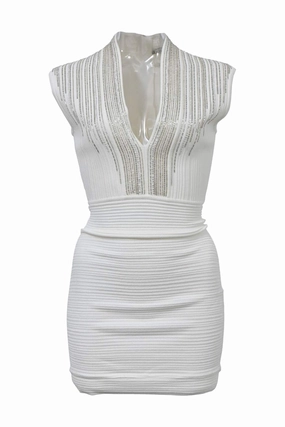 [WW42492] Balmain | Mini Dress Fold-Over-Detail Timeless Look Wear