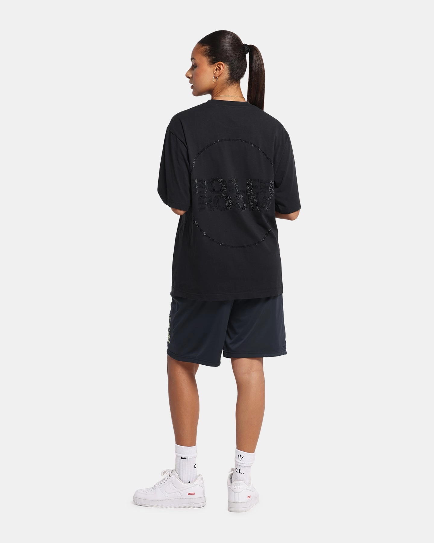 Boiler Room Rhiinestone T-Shirt Black SeamFreeShoulder