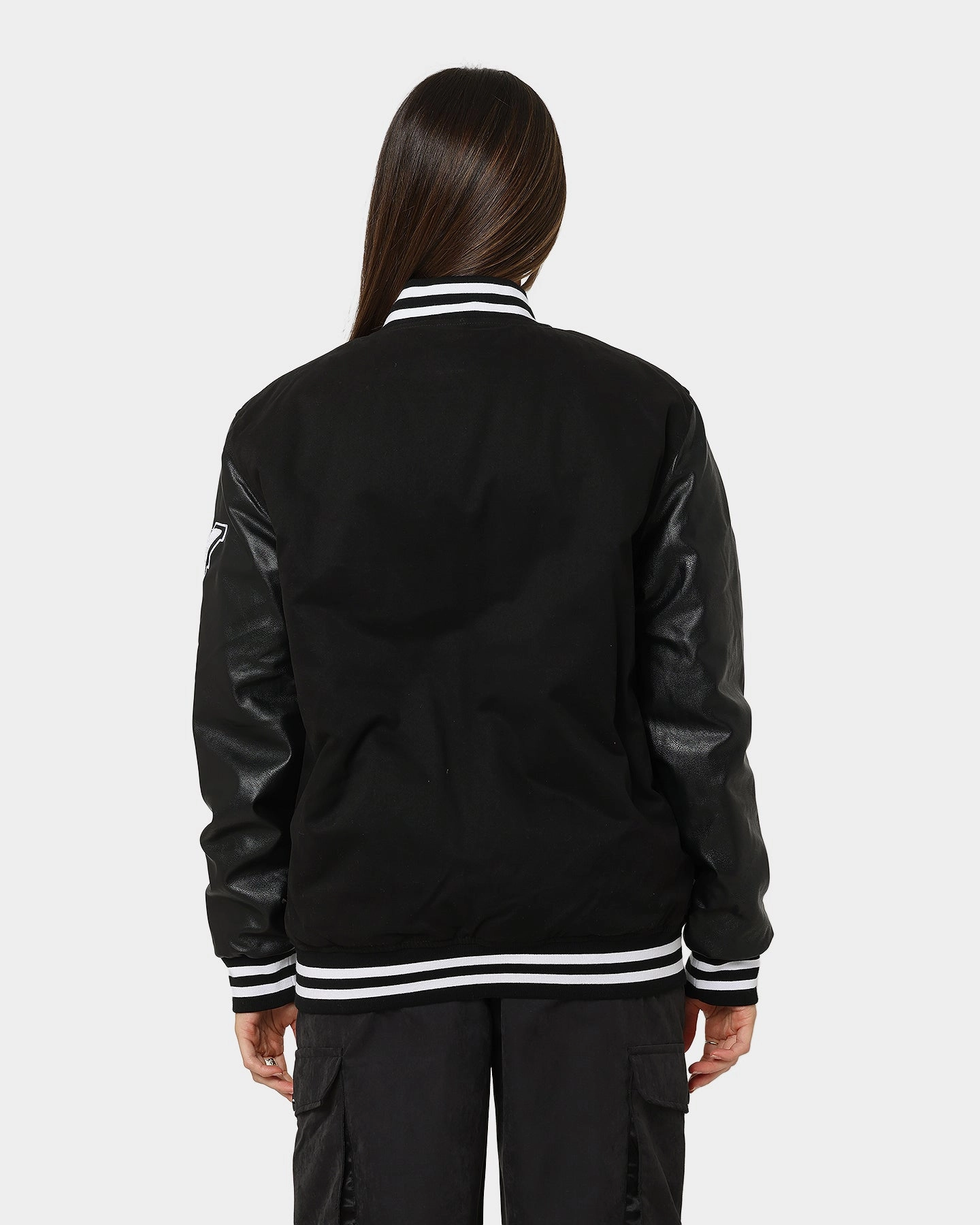 Durable Stitching Basic Long Sleeve Carr?? MVP Varsity Jacket Black