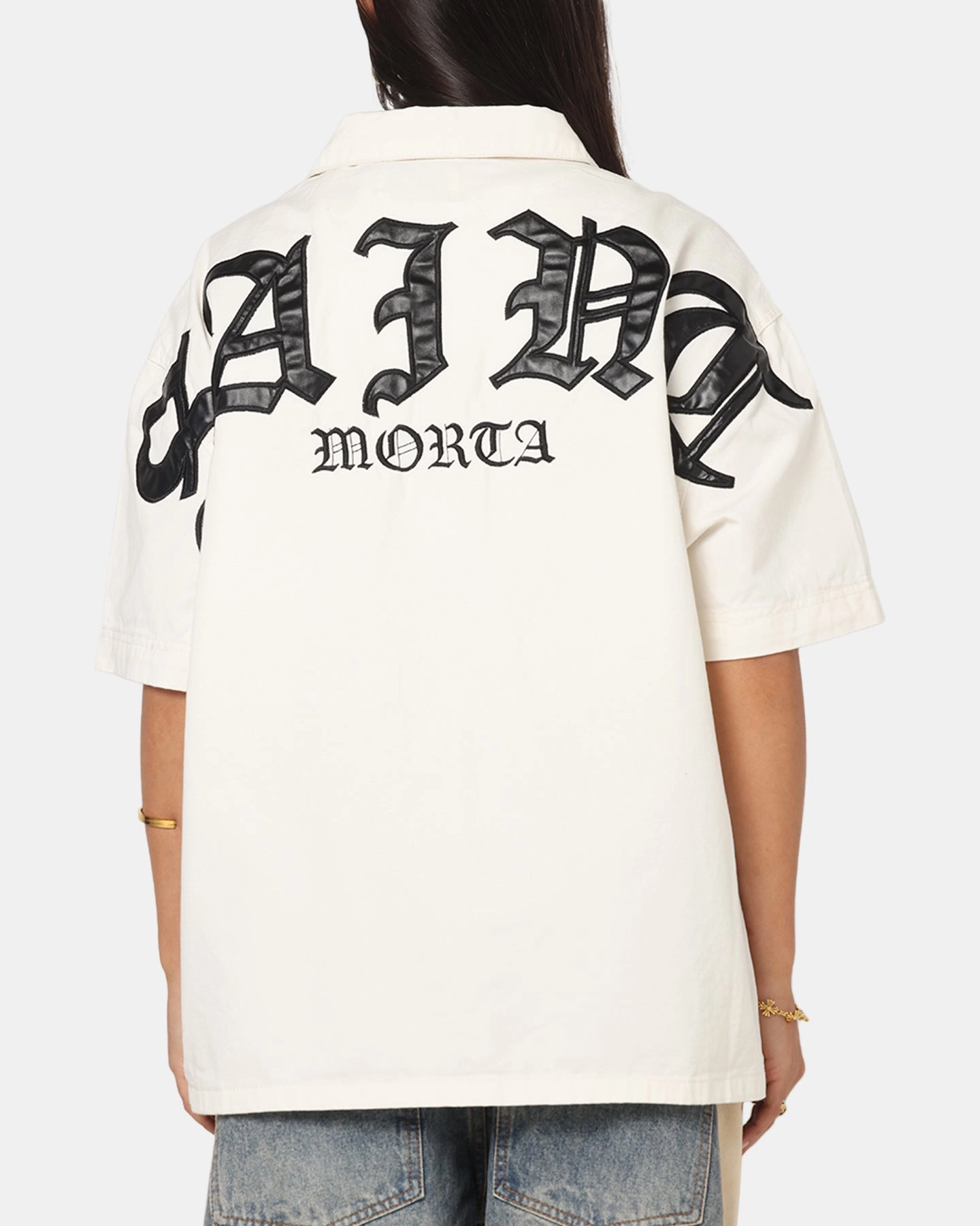 Soft Texture Saint Morta Gothic Noir Button Up Shirt White/Black