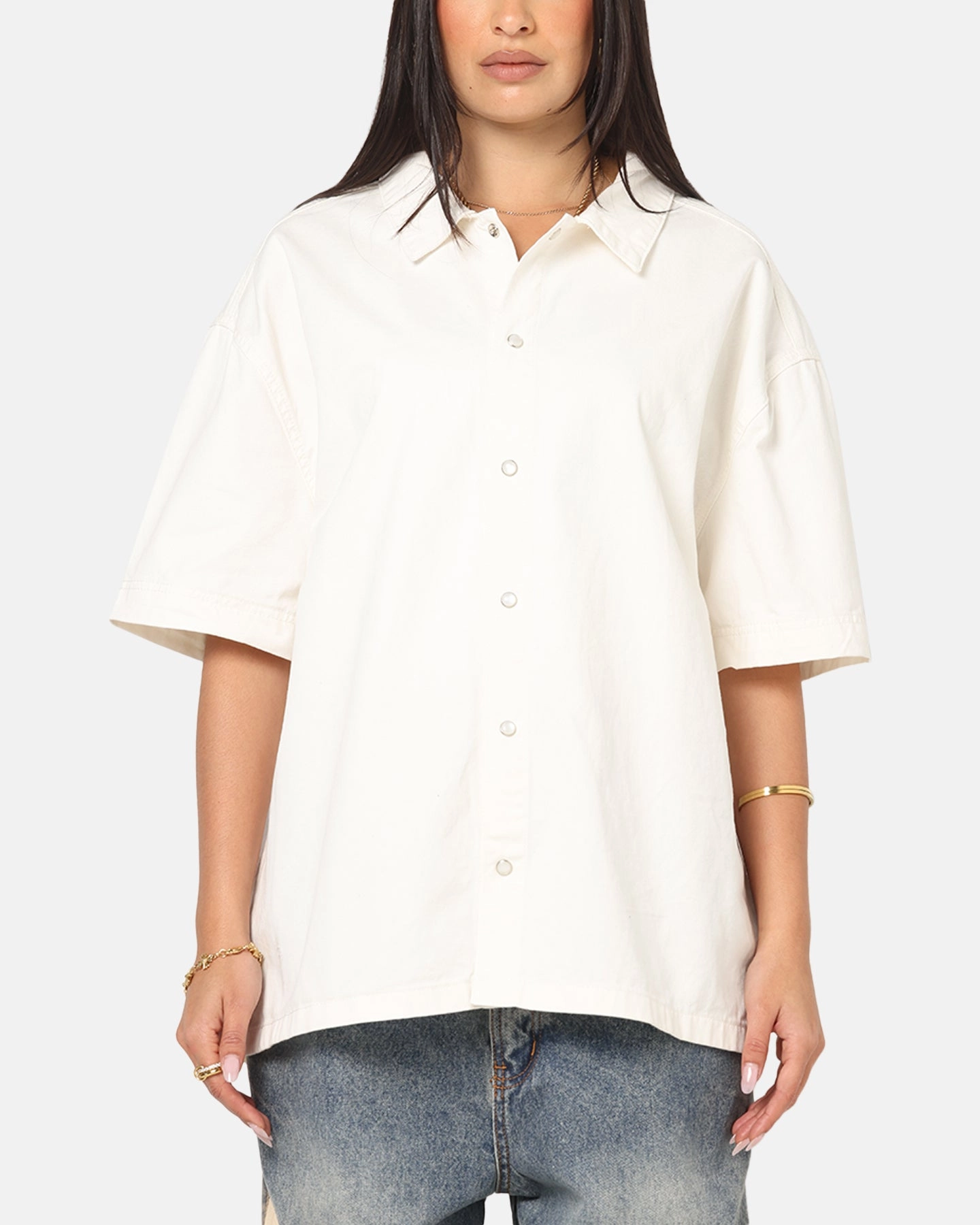 Saint Morta Gothic Noir Button Up Shirt White/Black Minimalist Styling Friction Resistant Shoulder