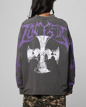 FrictionFreeNeckline Loiter Angel Number Long Sleeve T-Shirt Charcoal