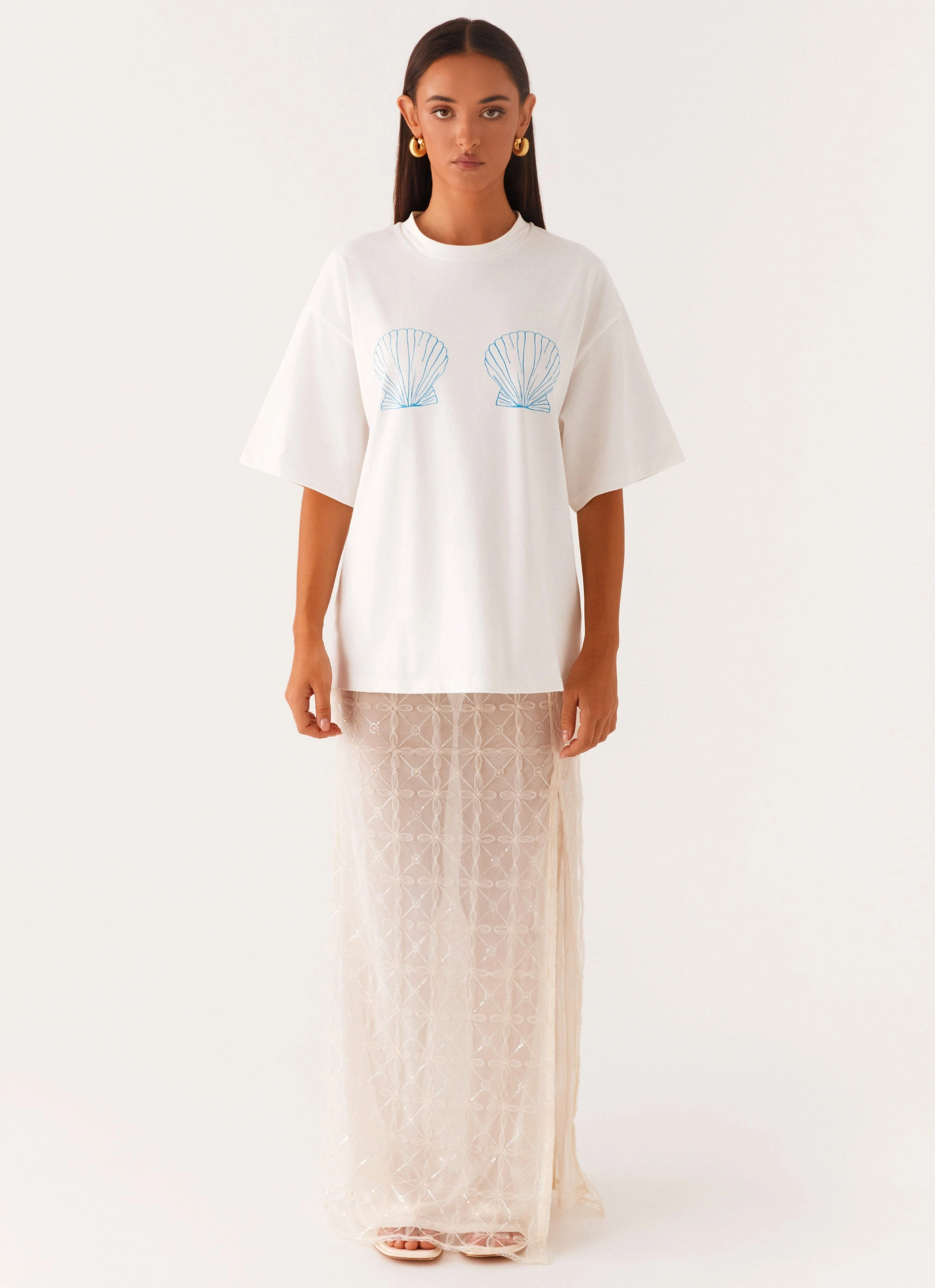 SeamFree Knitting Born To Have Fun Oversized Graphic Tee - Blue Shell