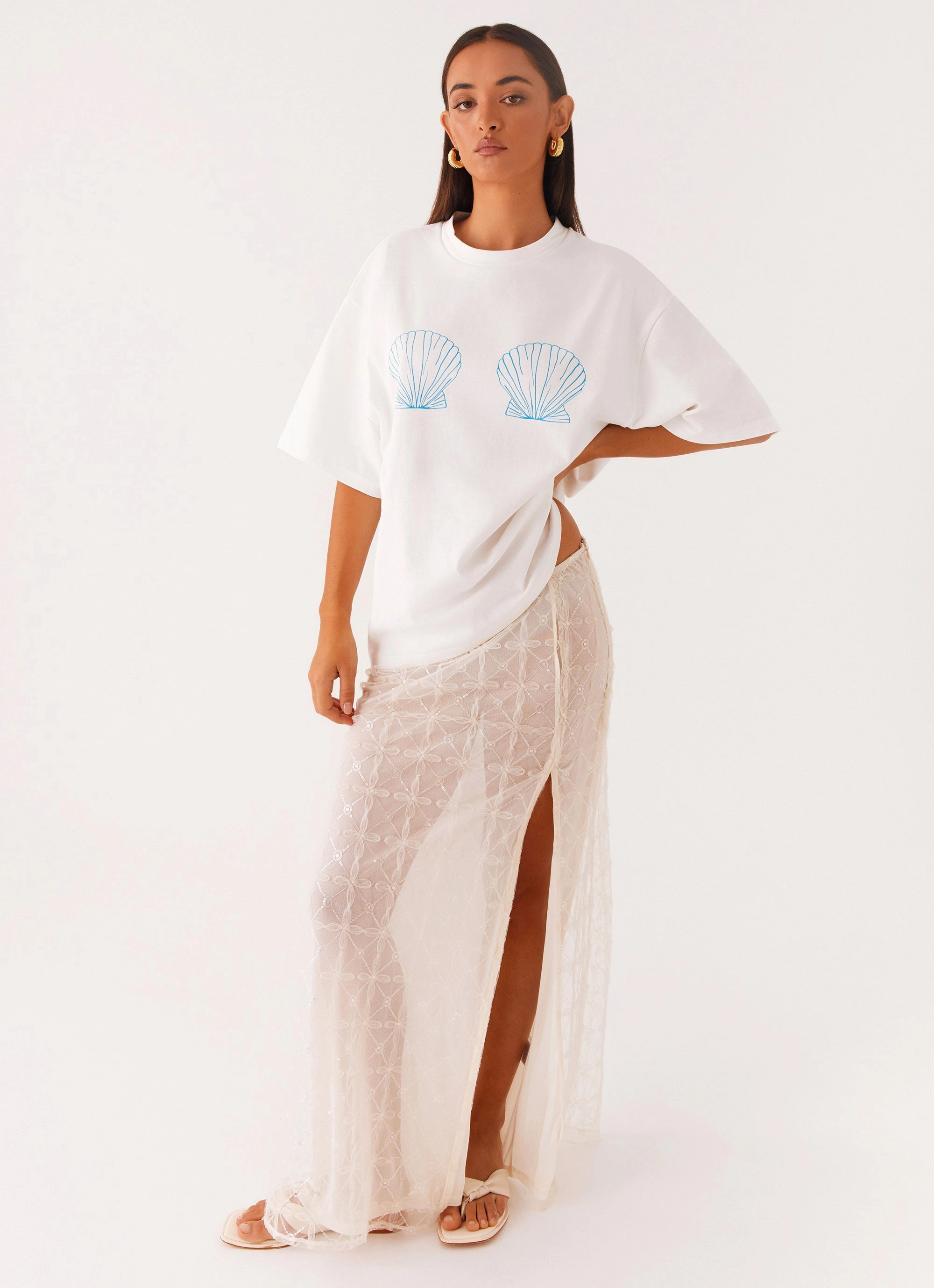 Wool Sweater Born To Have Fun Oversized Graphic Tee - Blue Shell