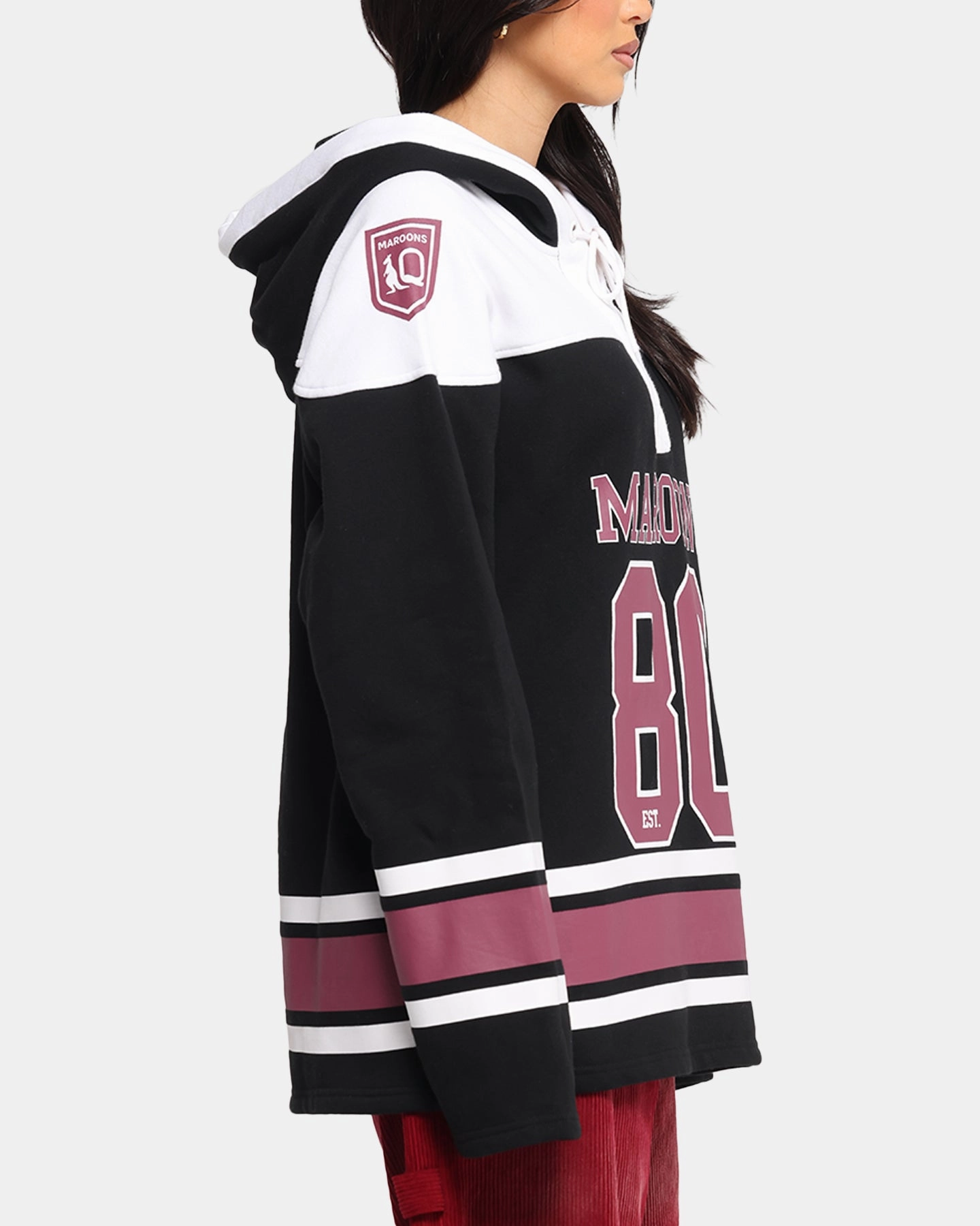 LayeredCuff AntiStatic Material Queensland Rugby League Queensland Maroons Panel Hoodie Black