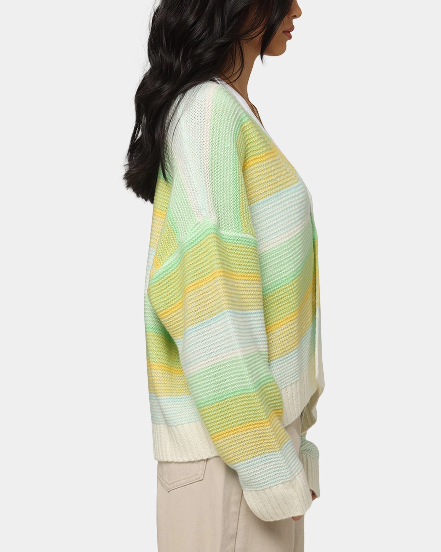 XXIII Striped Cardigan Green/Blue/Yellow HiddenPocket