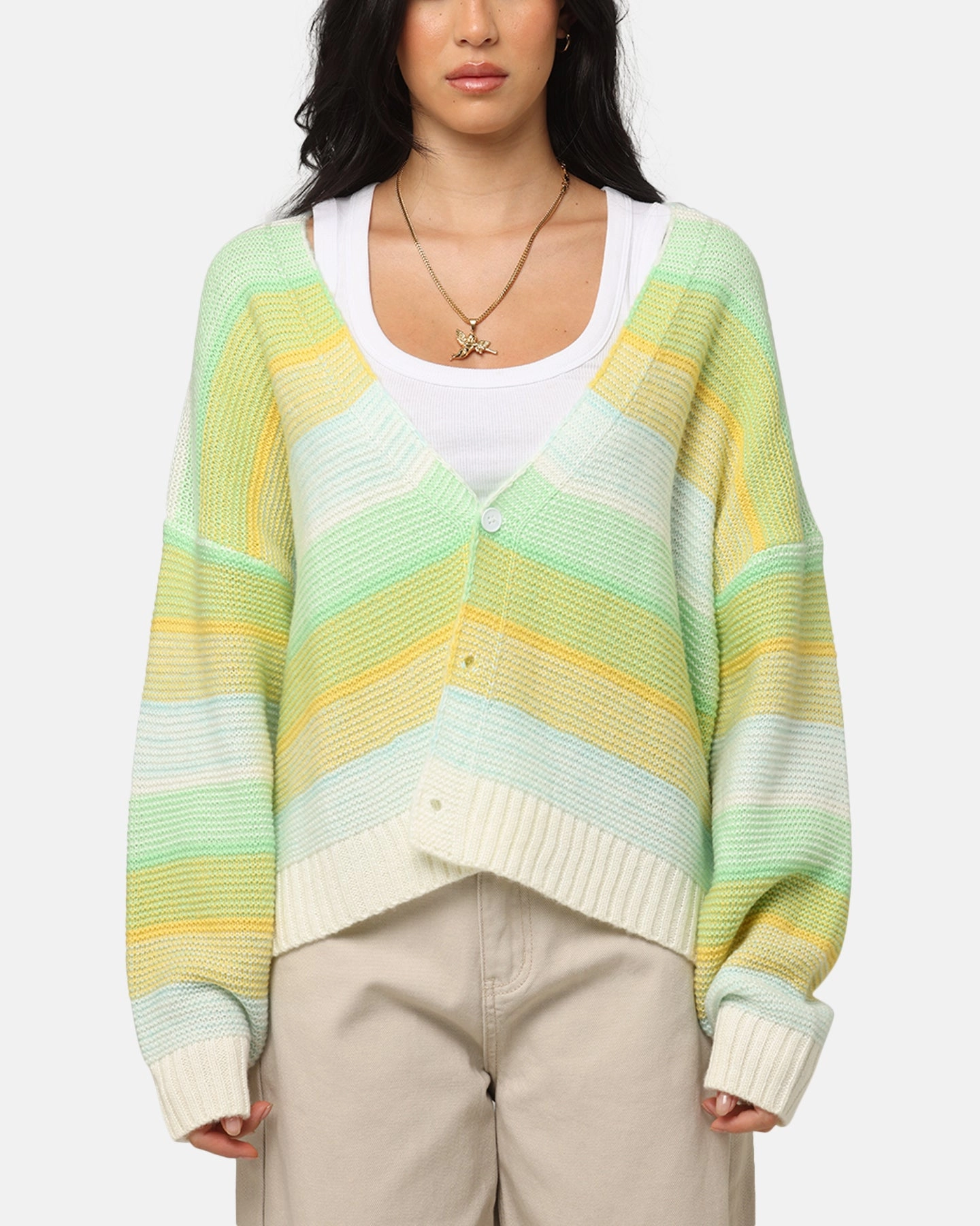 XXIII Striped Cardigan Green/Blue/Yellow Classic Crewneck Design