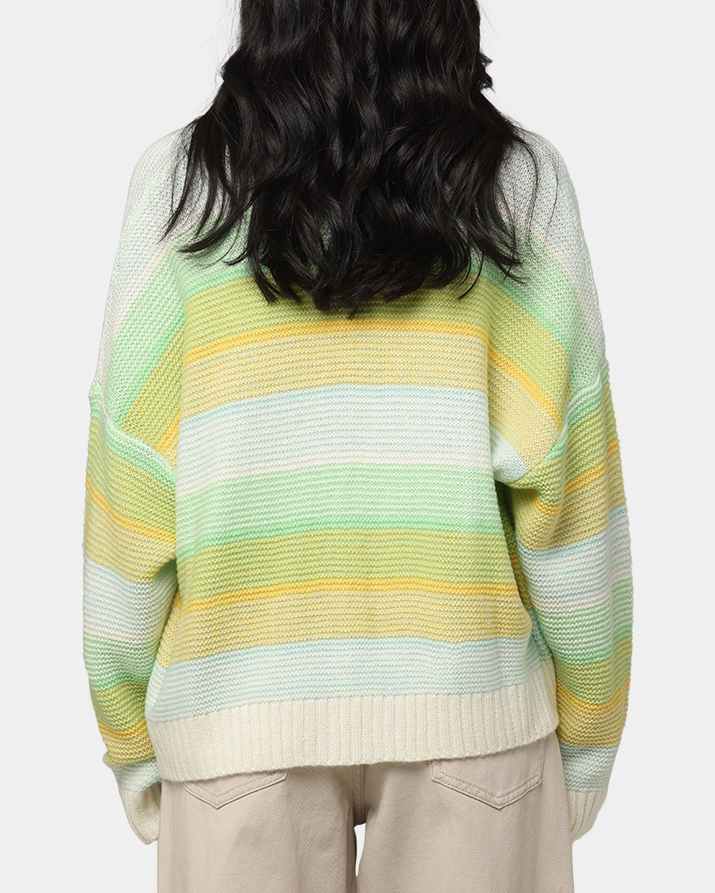 XXIII Striped Cardigan Green/Blue/Yellow HighNeck Ethically Sourced Yarn