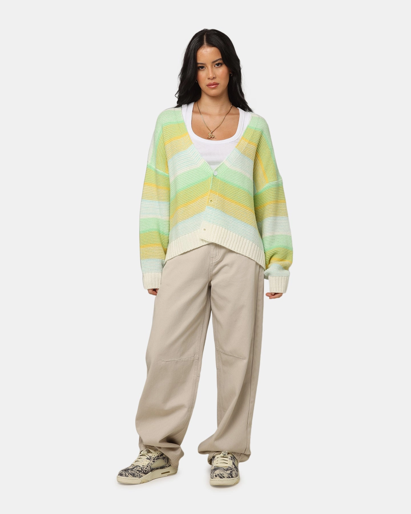 XXIII Striped Cardigan Green/Blue/Yellow HighStretchElastic