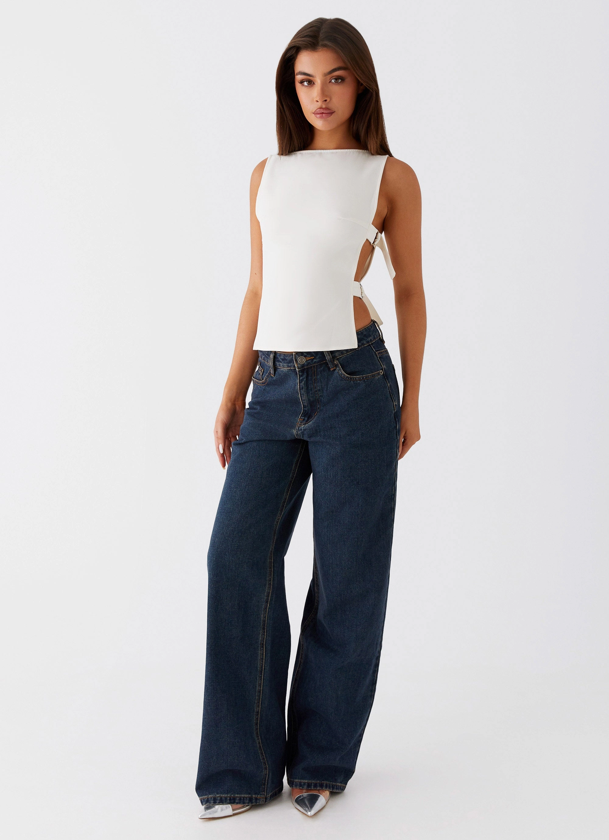 Cherish You Buckle Top - White Soft Cotton Blend Durable Double Stitching