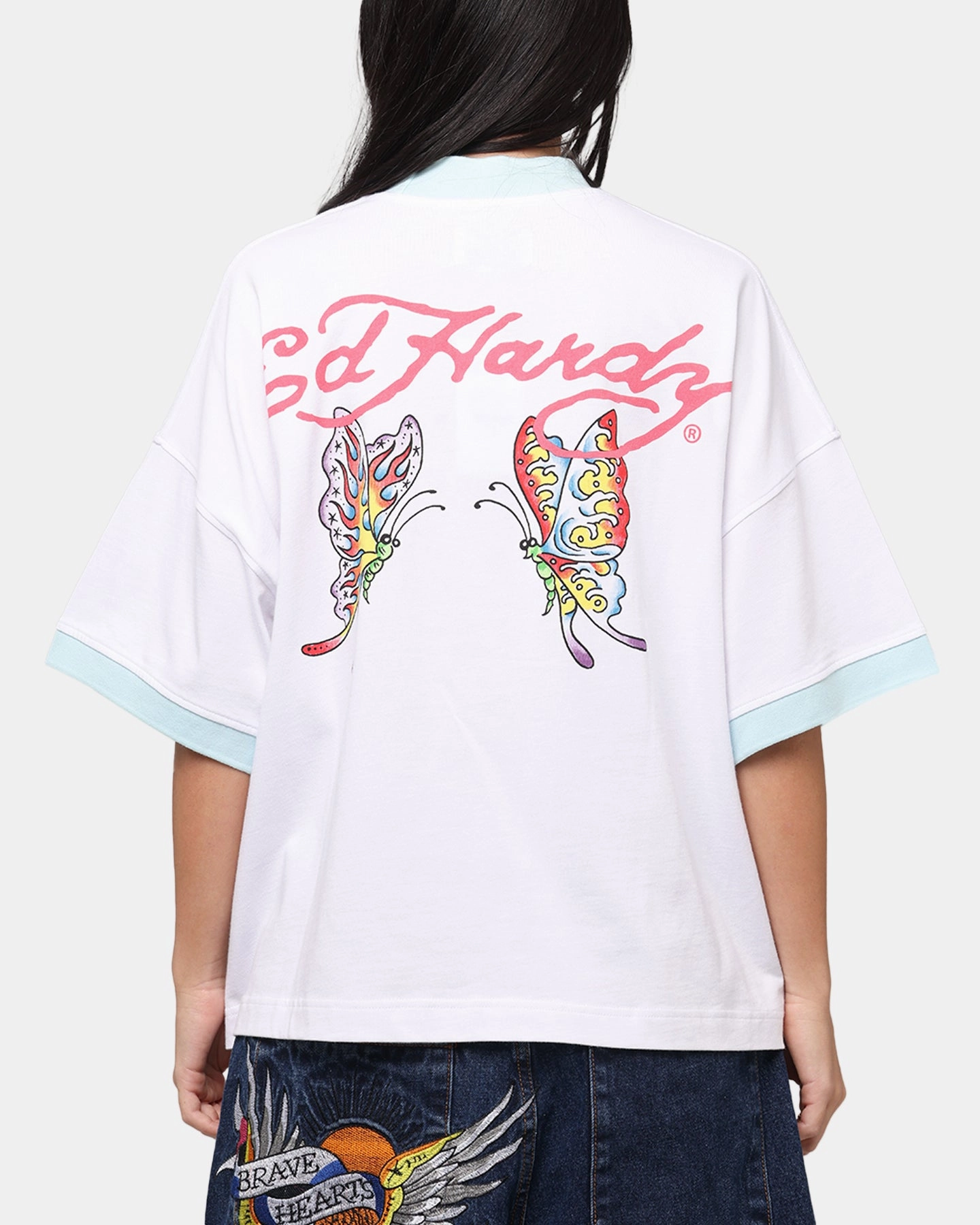 NonIrritatingTags Relaxed Fit Shirt Ed Hardy Butterfly Ringer T-Shirt White