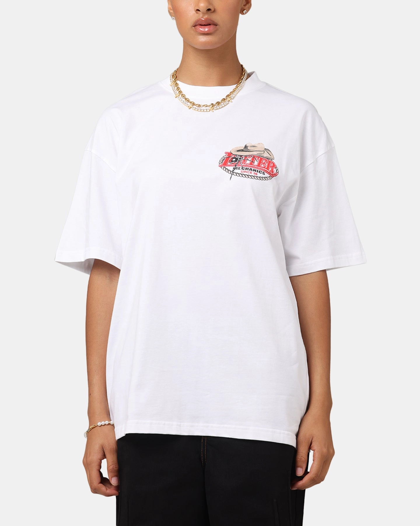 Loiter Mechanic Drop T-Shirt White StretchFit Design
