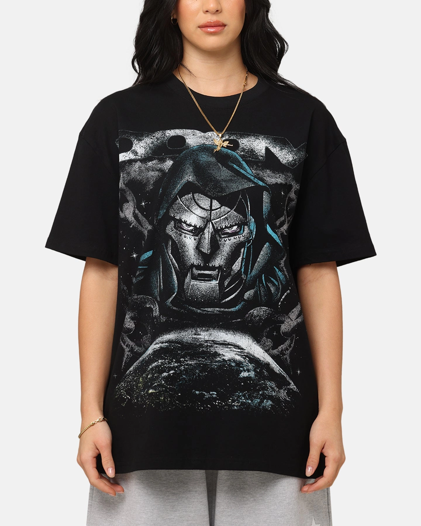 Placket Detailing EcoFriendlyTexture Goat Crew Marvel Doctor Doom No Rivals Heavy T-Shirt Black
