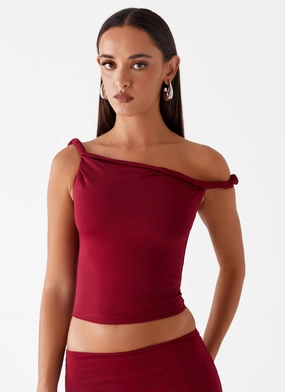 Snag Proof Weave Solace Soul Twist Shoulder Top - Maroon