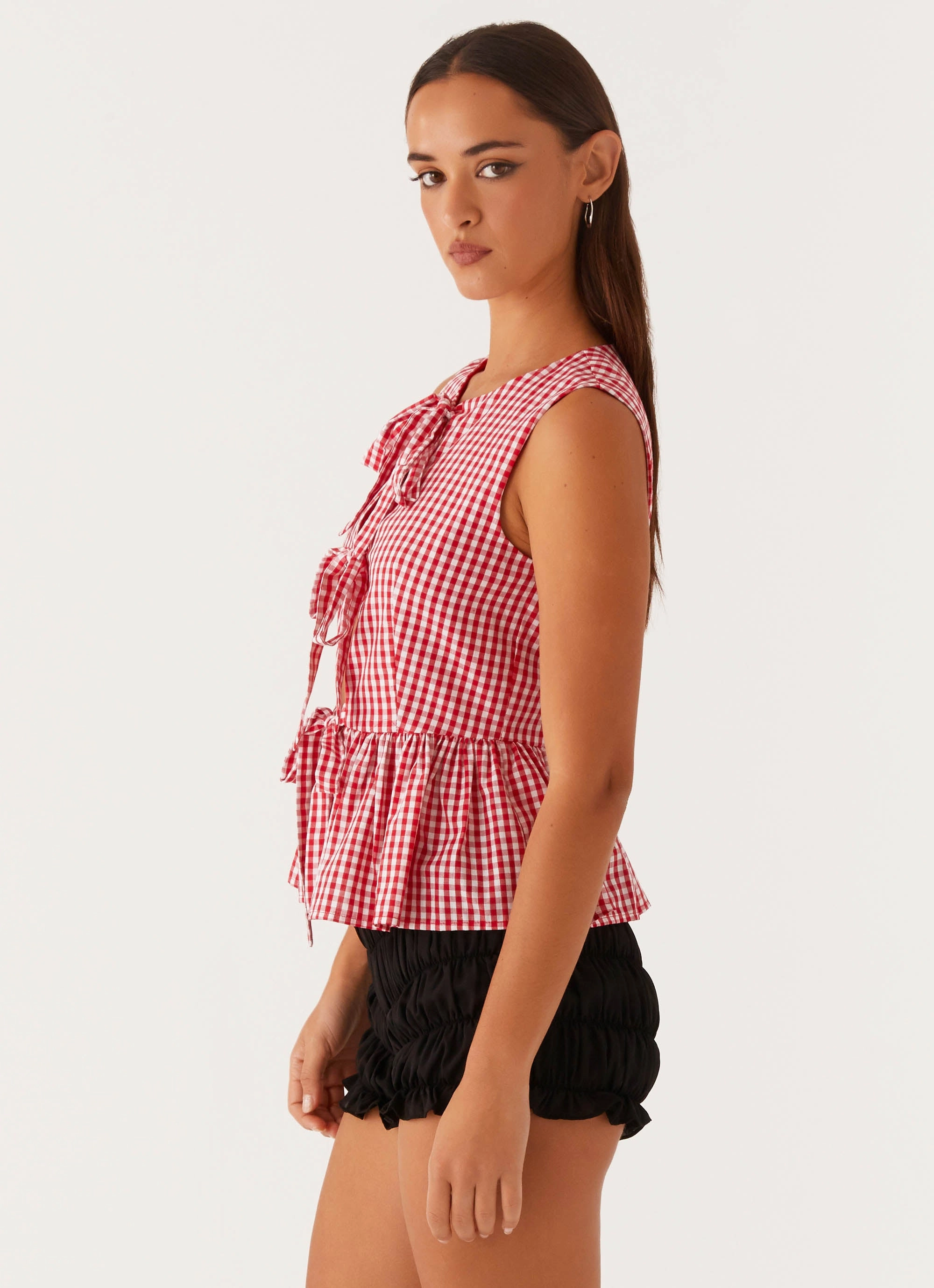 Cyrene Tie Top - Red Gingham LightReflective