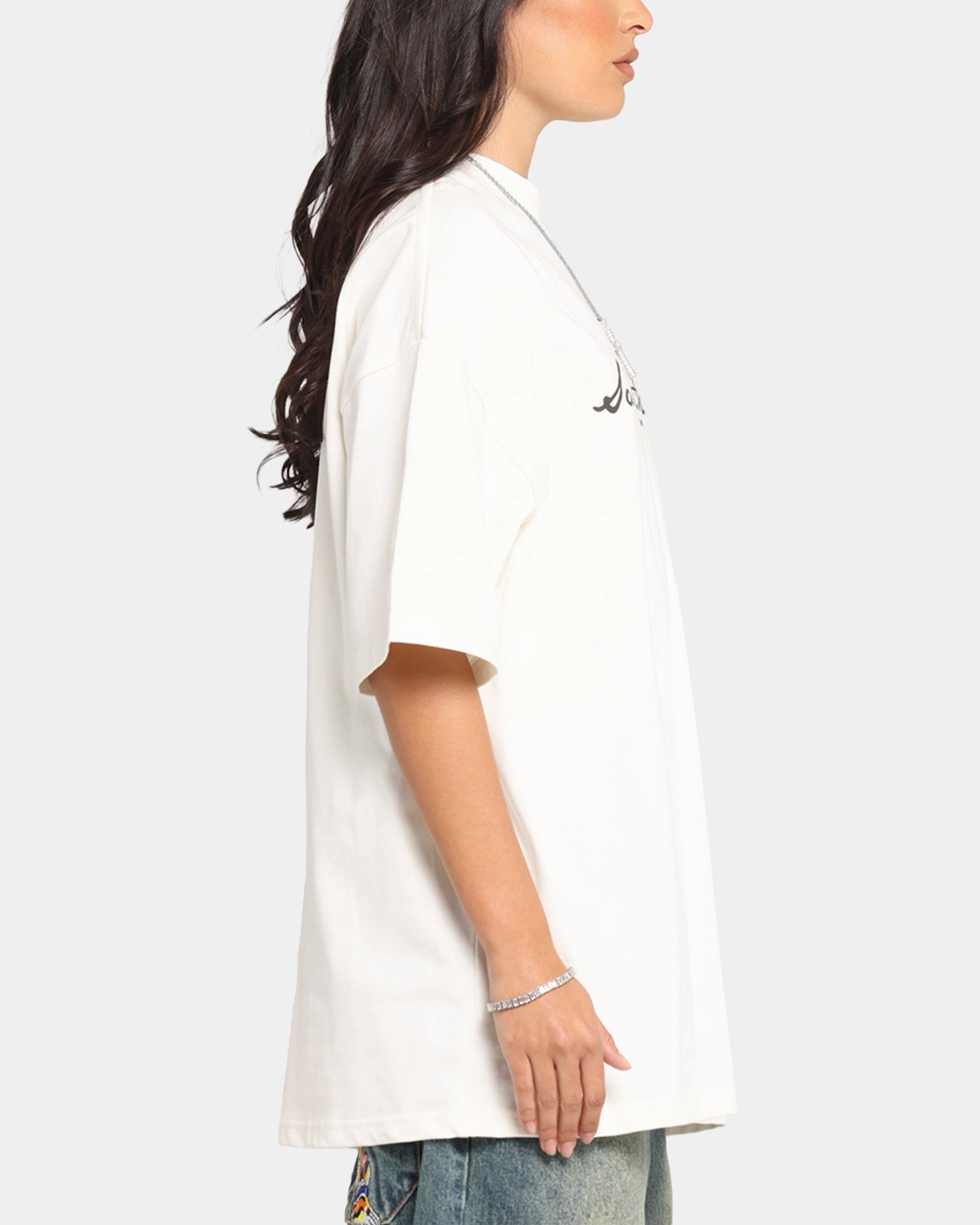 Ribbed Hem Quick Dry Technology Saint Morta Scripture Mock Neck T-Shirt Off White