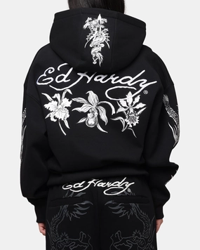 AthleisureInspired Ed Hardy Floral Zip Hoodie Black