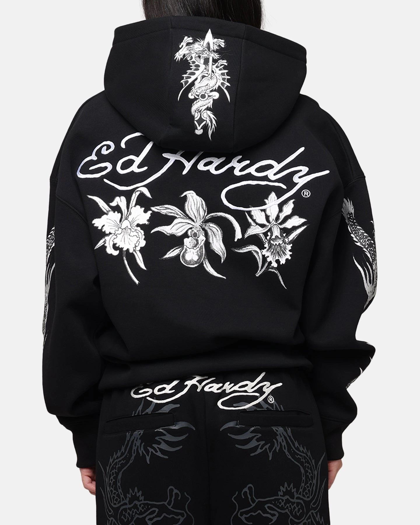 AthleisureInspired Ed Hardy Floral Zip Hoodie Black