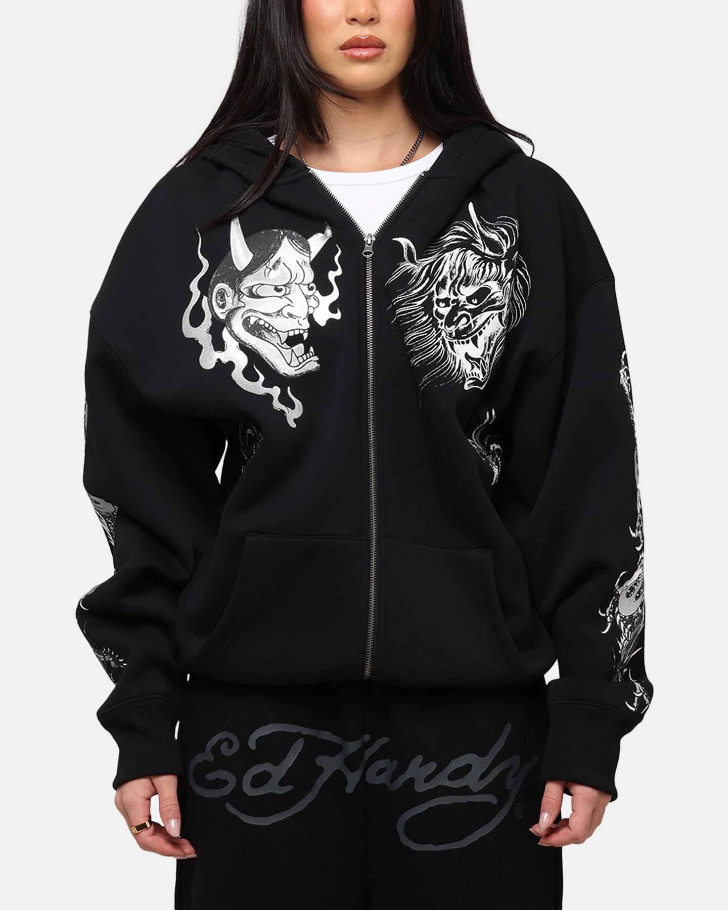 Light material Ed Hardy Floral Zip Hoodie Black