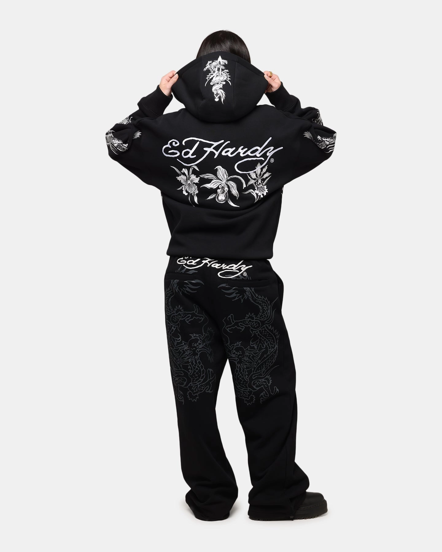 Ed Hardy Floral Zip Hoodie Black Light Deflection Fabric