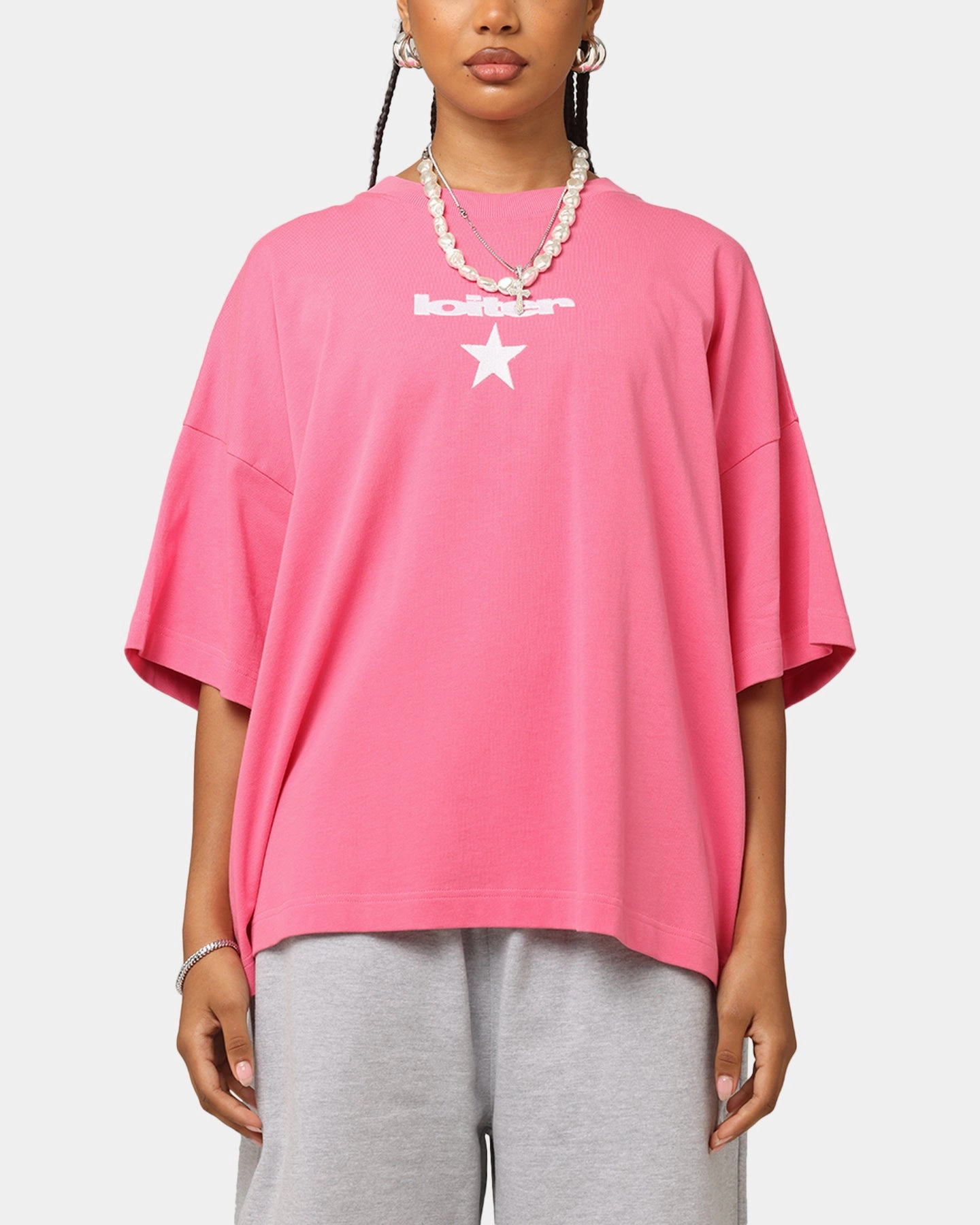 Loiter Premium Essentials Boxy T-Shirt Pink Yarn Dyed Pattern Cloth Layered Collar System