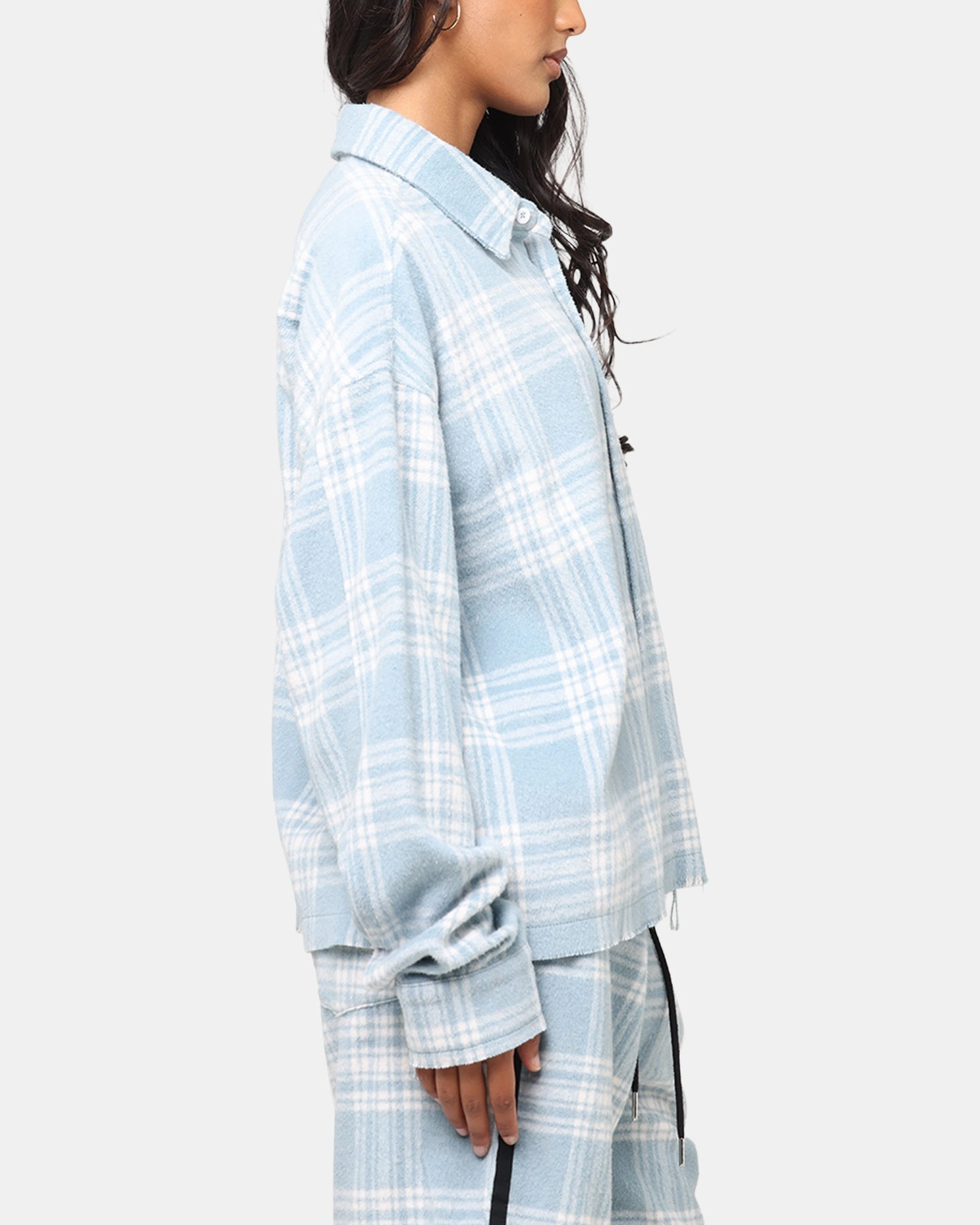 XXIII Plaid Long Sleeve Overshirt Blue FrictionResistant Trim