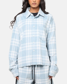 Anti Pill Surface Layered Collar Design XXIII Plaid Long Sleeve Overshirt Blue