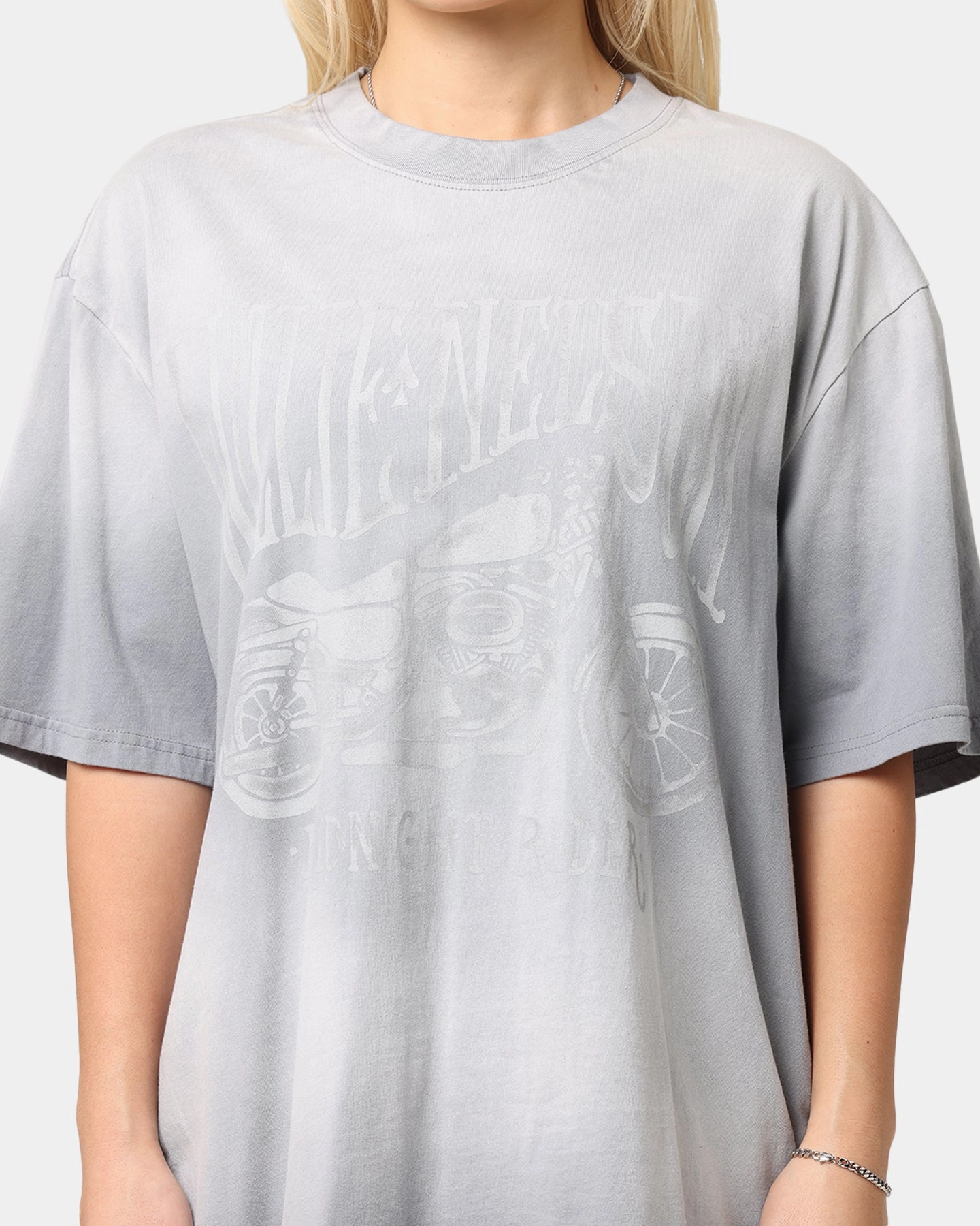 Willie Nelson Bike T-Shirt Washed Grey Drop Shoulder