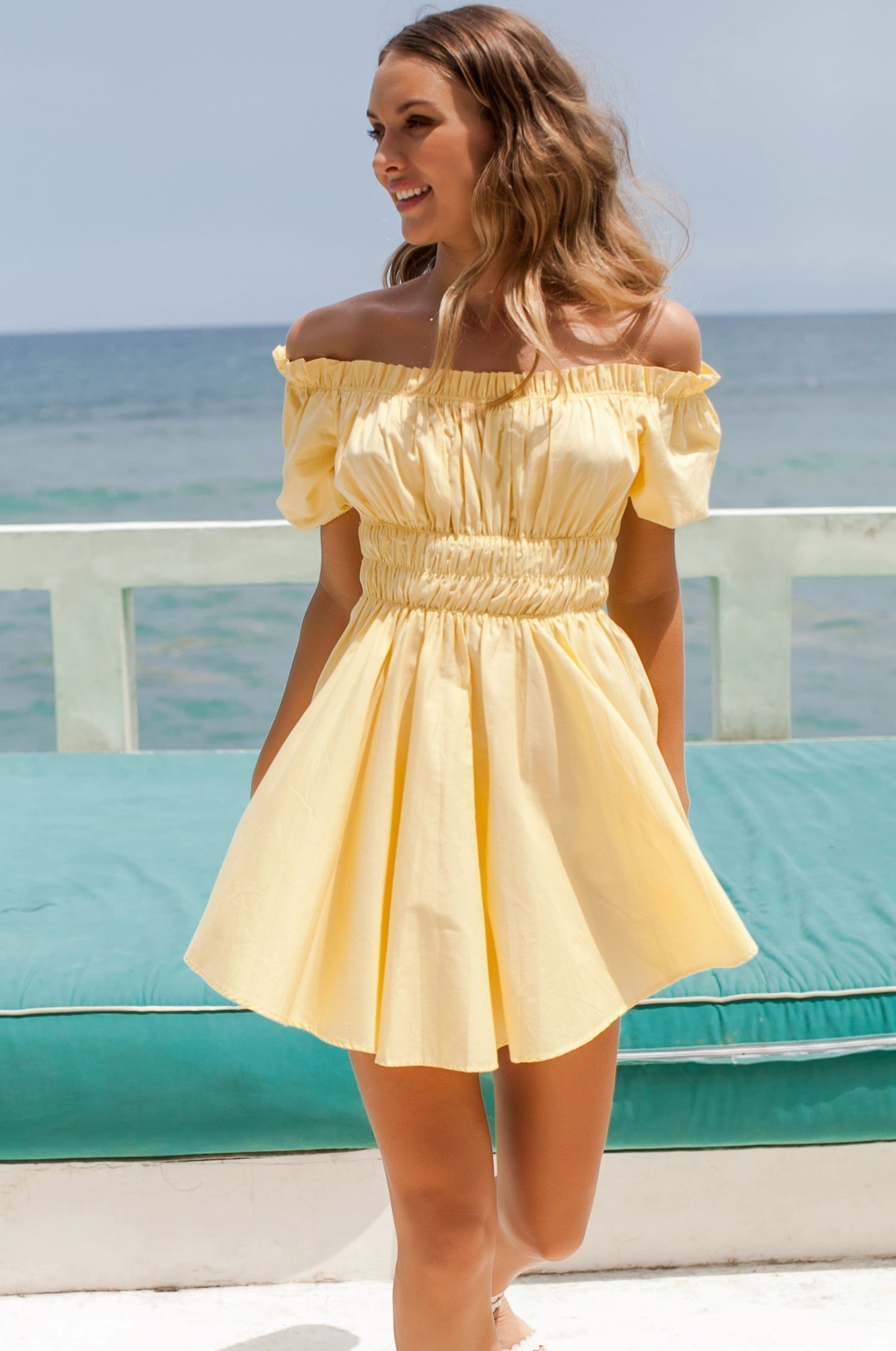 Simple yet sophisticated gown Butterfly Bliss Off Shoulder Mini Dress (Sale)