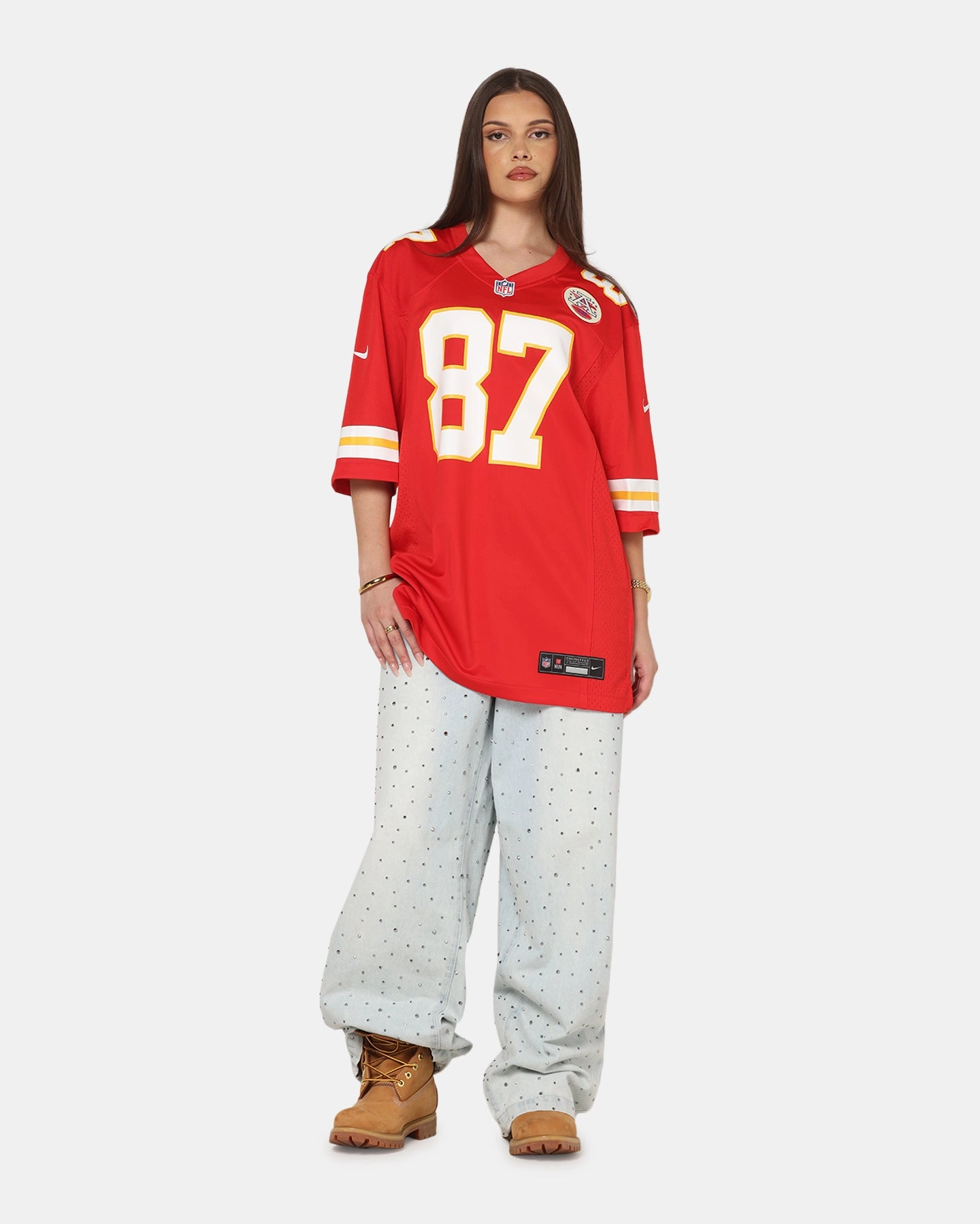 Reflective Trim Details Nike Kansas City Chiefs Travis Kelce #87 Home Game NFL Jersey University Red