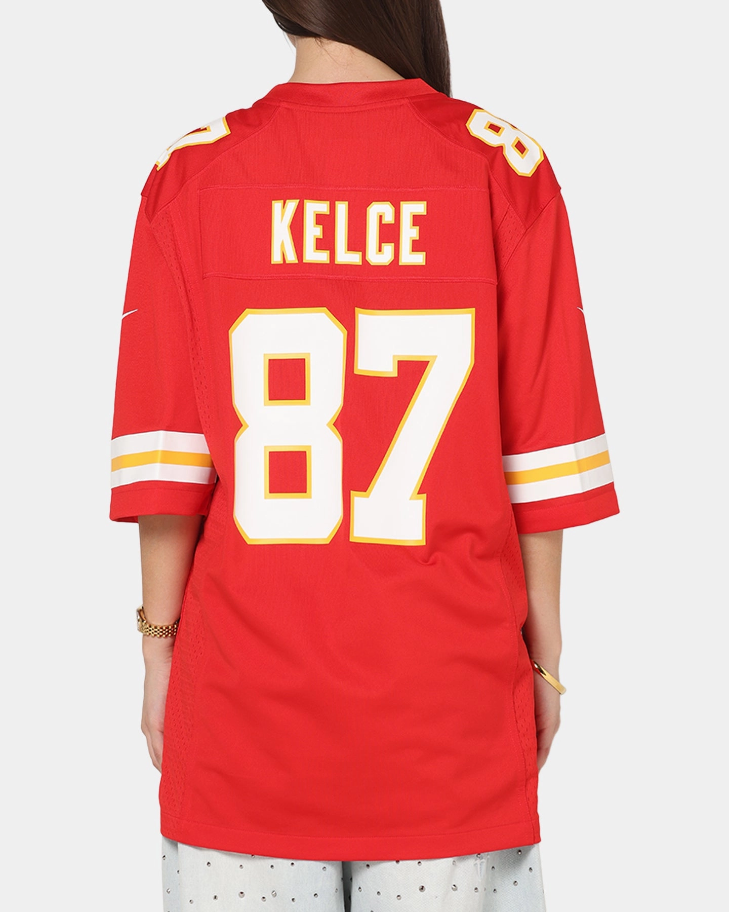 Nike Kansas City Chiefs Travis Kelce #87 Home Game NFL Jersey University Red Recycled Polyester Material Tactile Soft Texture