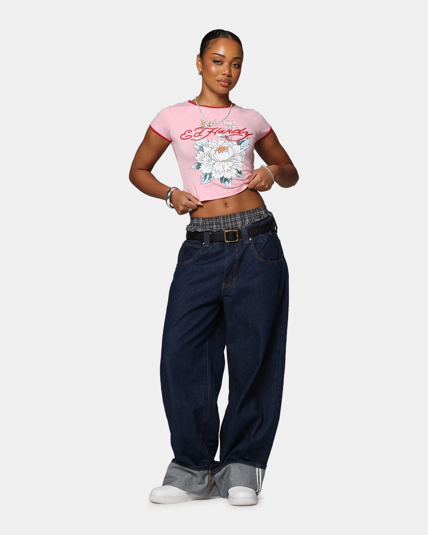 Soft Hoodie Wrinkle Free Weave Ed Hardy Women's Blooming Baby Ringer T-Shirt Pink/Red