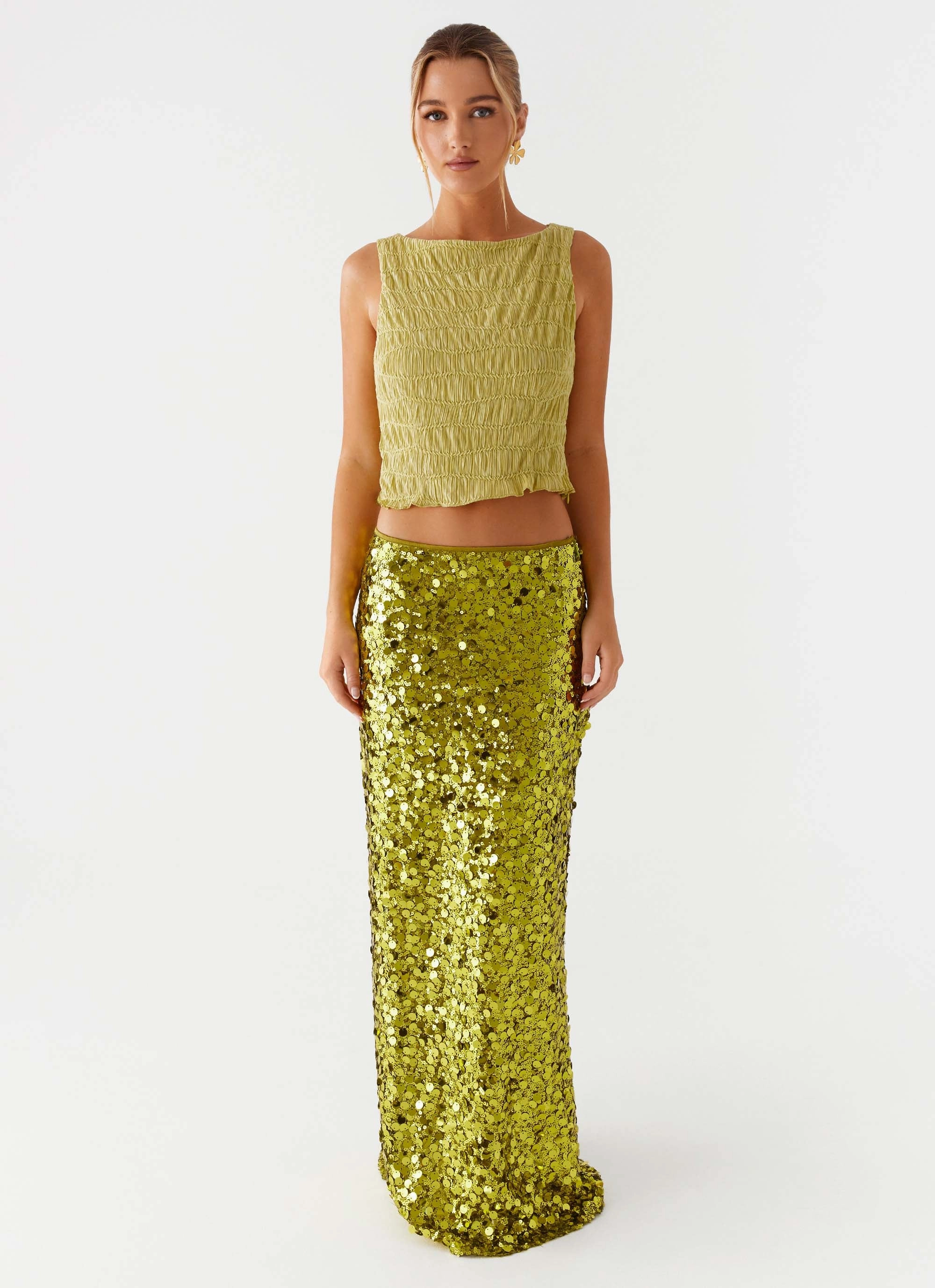 Ergonomic Pattern Design Supernova Boat Neck Top - Lime