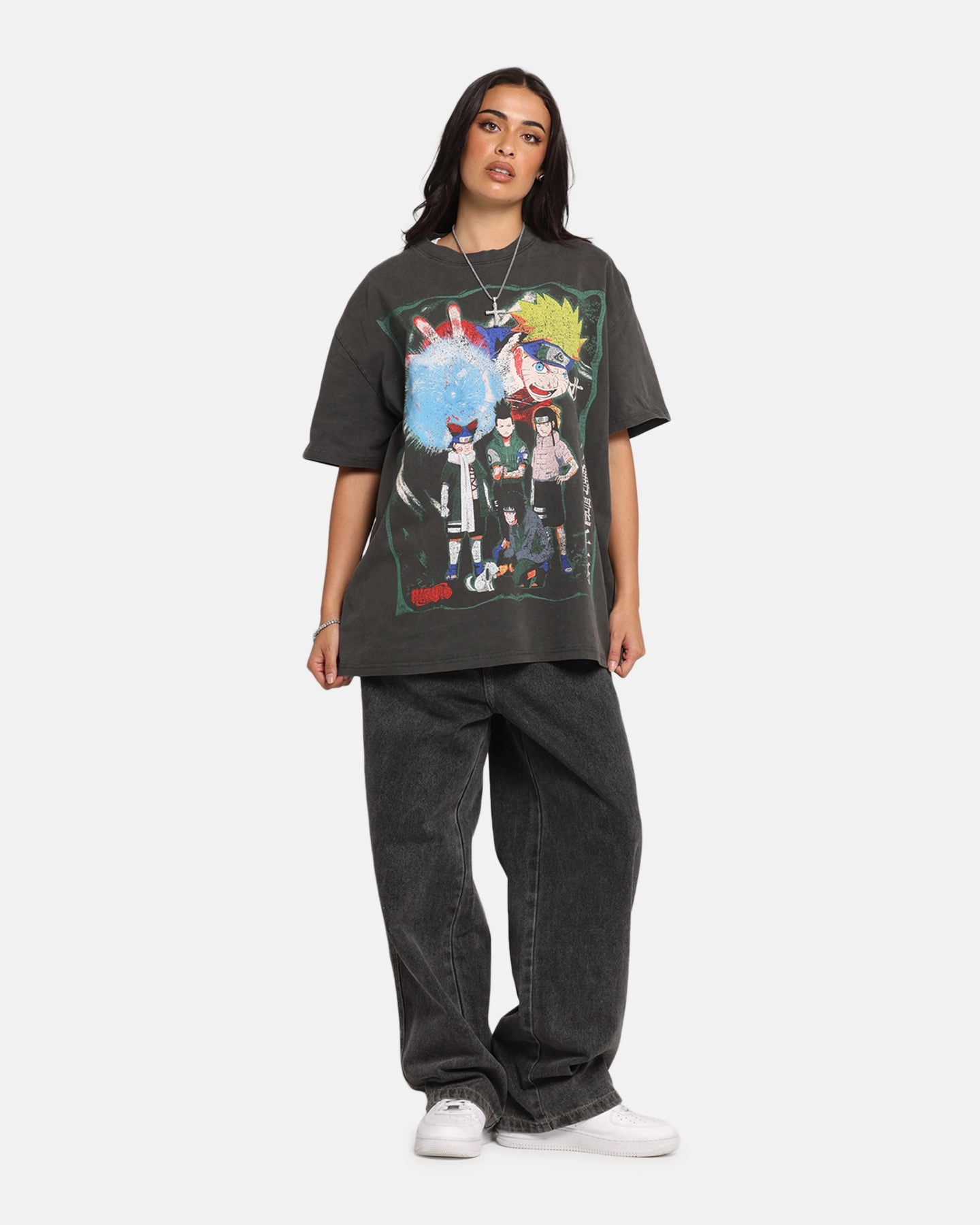 73 Studio X Naruto Sasuke Retrieval Heavy T-Shirt Black Wash Adjustable Hem Toggles Eco Friendly Dye Process