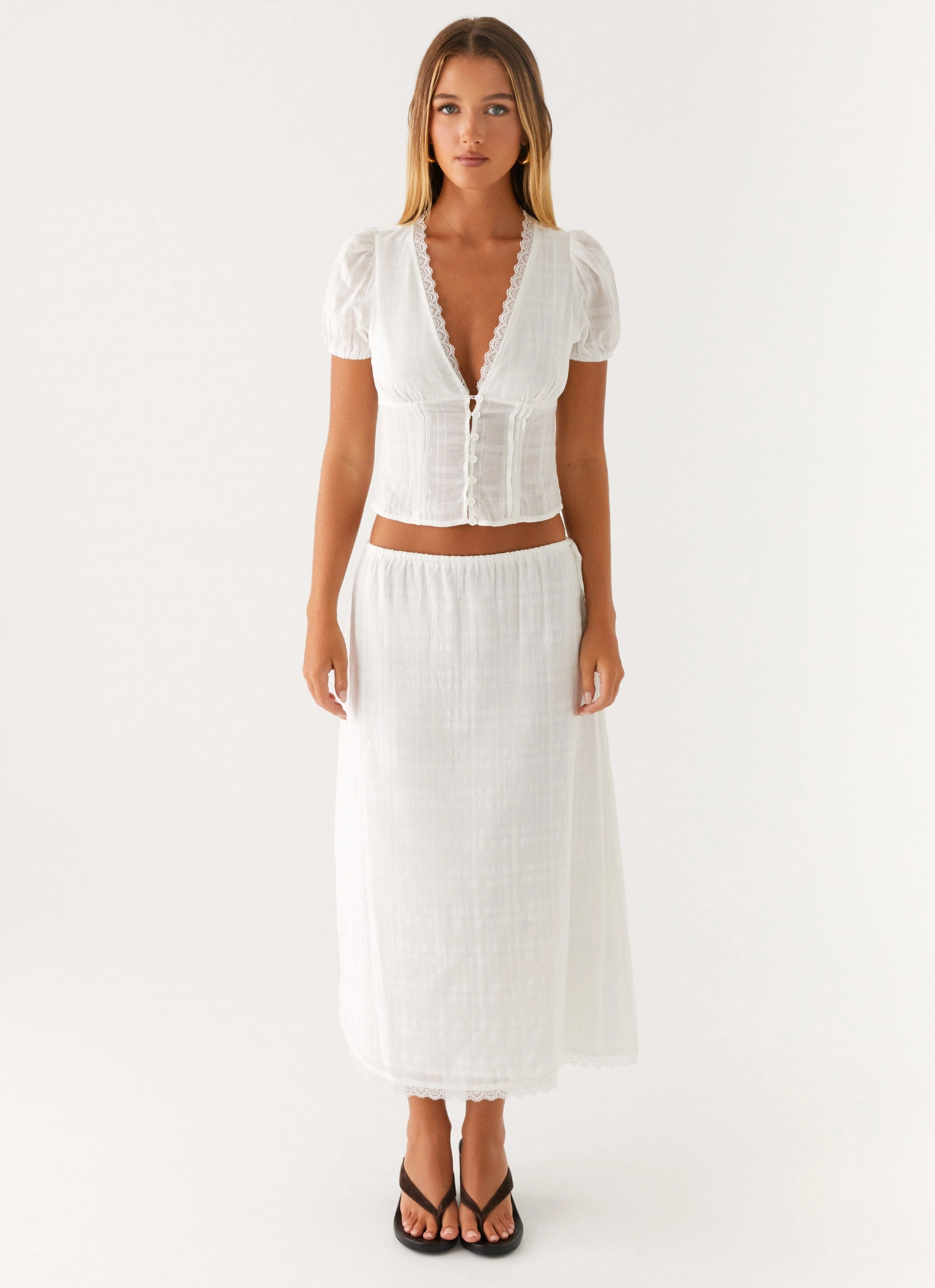 Sweet Lullaby Button Up Shirt - White Minimalist Cuff NonRestrictive Armholes