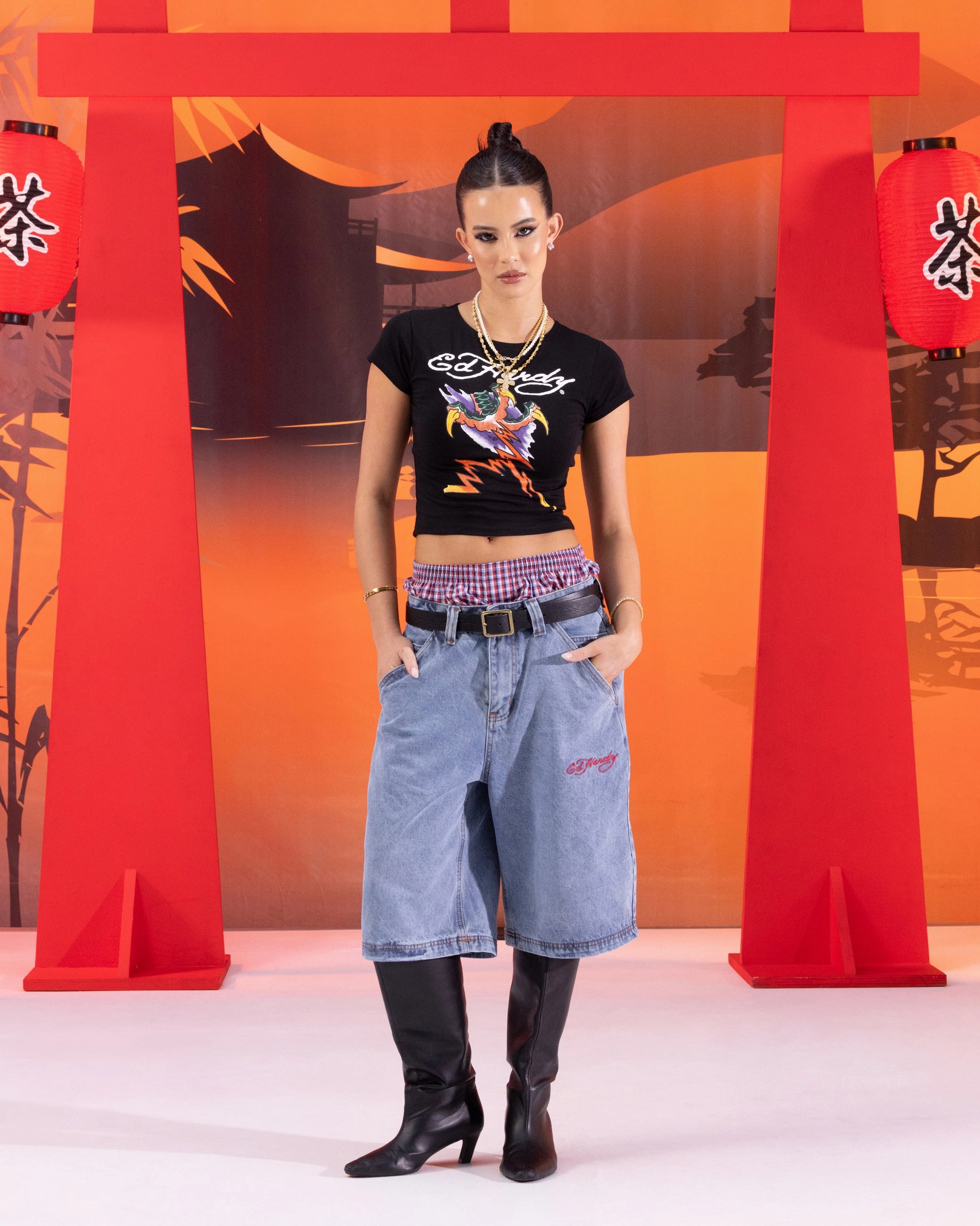 Interlock Stitching Adjustable Fit System Ed Hardy Women's Lightning Baby T-Shirt Black