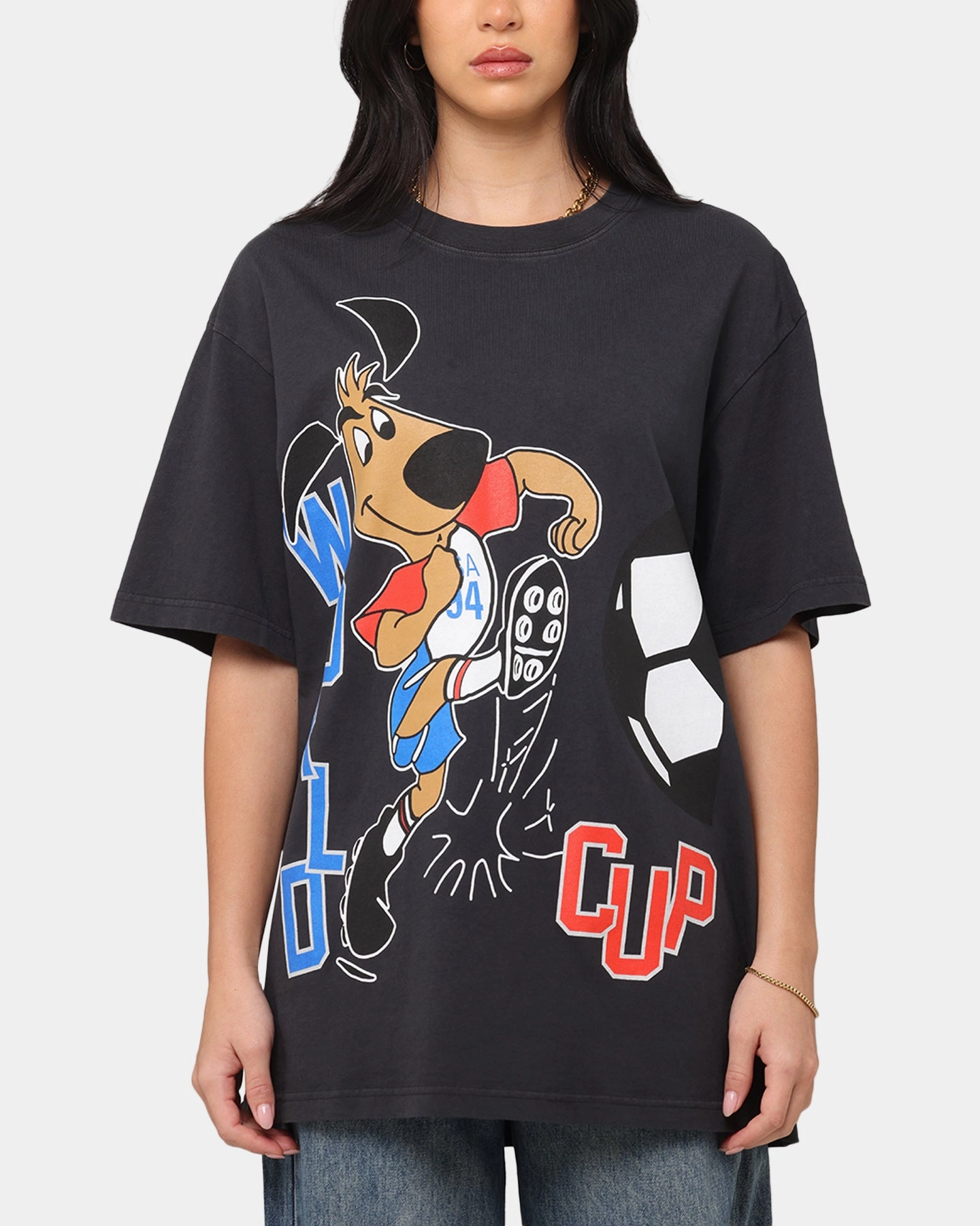 Fifa USA Mascot World Cup T-Shirt Faded Black Versatile Layering Cut WrinkleResistantTextile