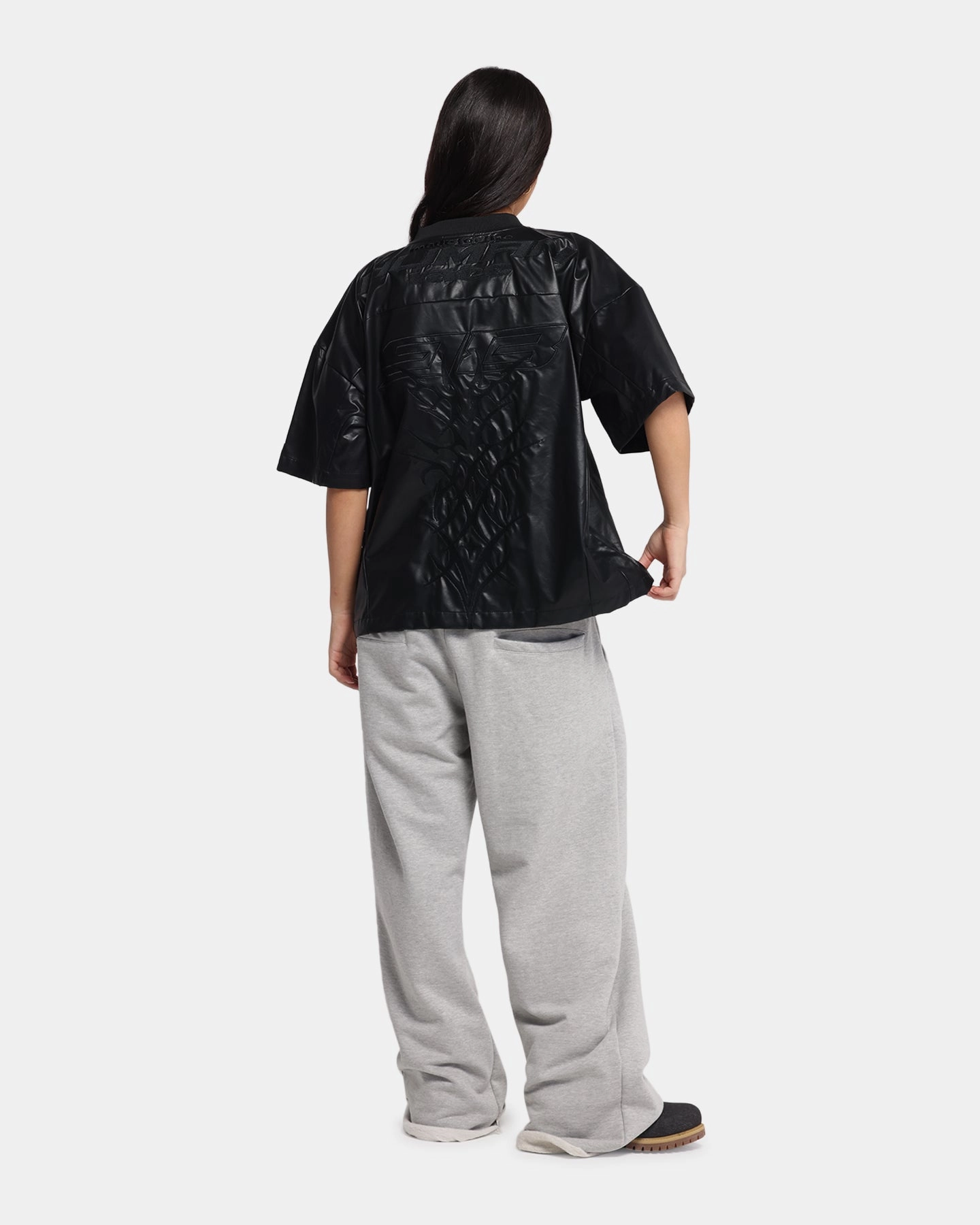 Loiter Vegan Leather Football Top Black FlexFit Technology