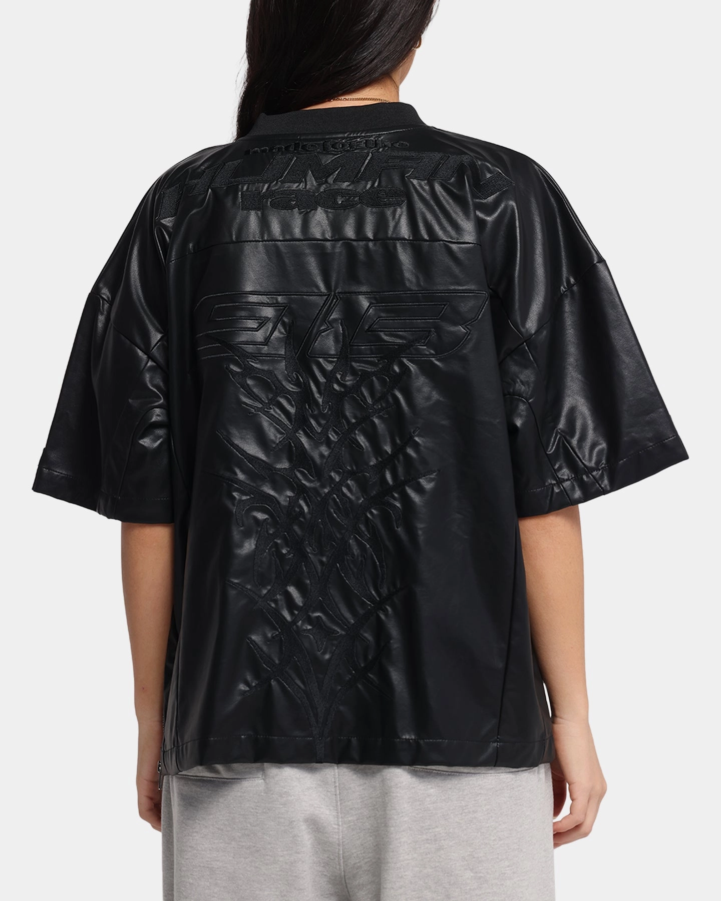 FasteningHood AthleisureInspired Loiter Vegan Leather Football Top Black