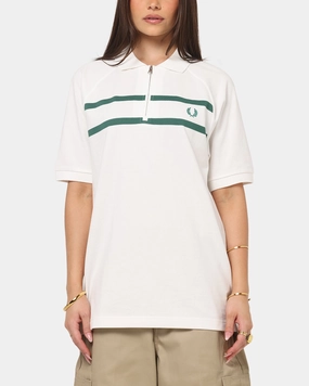 Fred Perry Crepe Pique Zip Neck Polo Shirt Snow White Simple Dress Water resistant coating