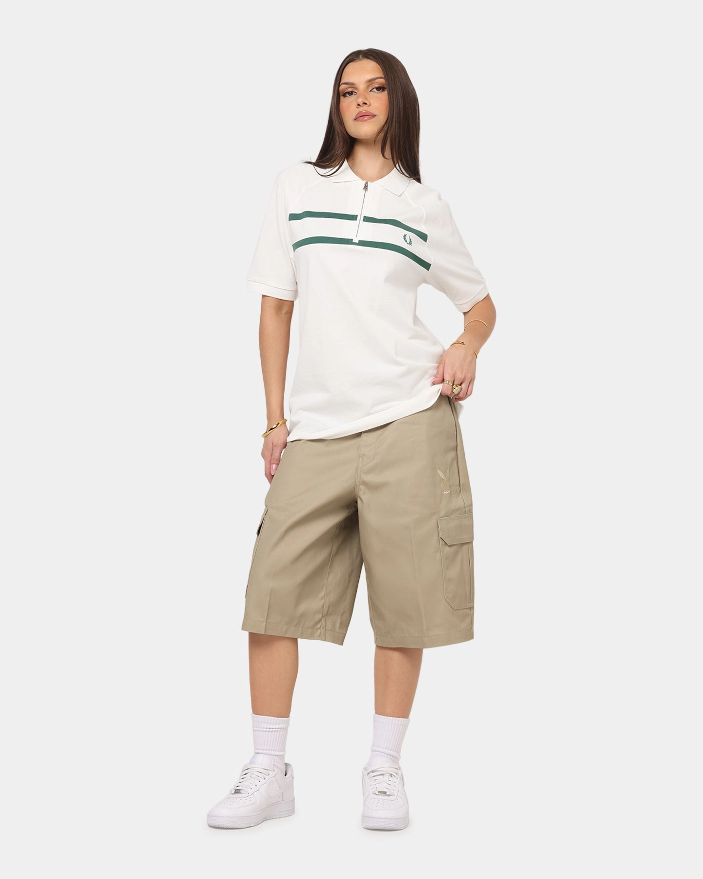 Fred Perry Crepe Pique Zip Neck Polo Shirt Snow White Double Layered Hem Reinforcement