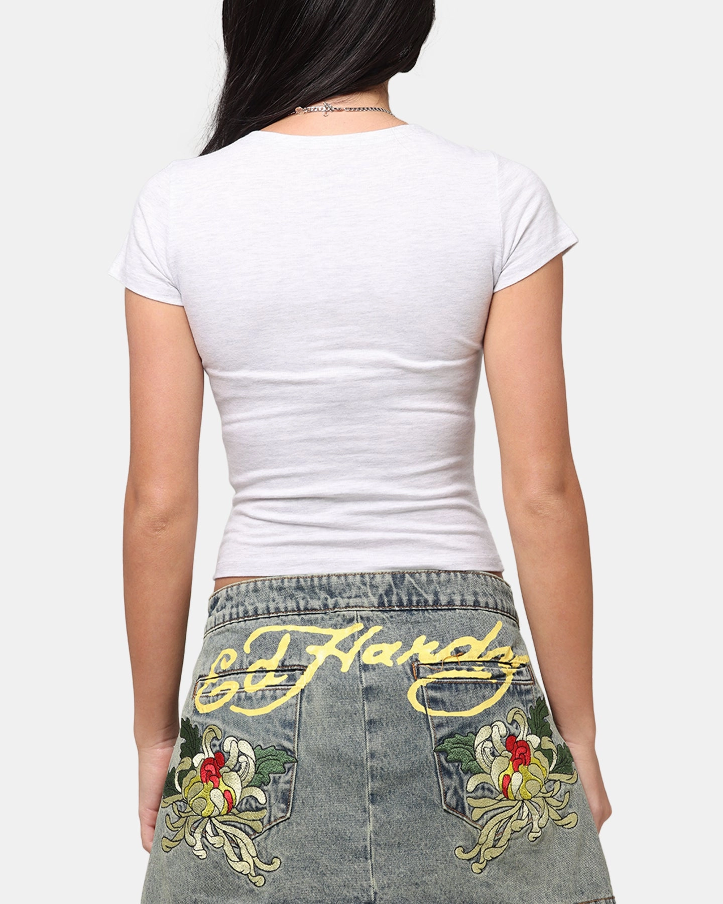 Ed Hardy Women's Eagle Baby T-Shirt Grey Marle Flex Fit Shoulder Construction