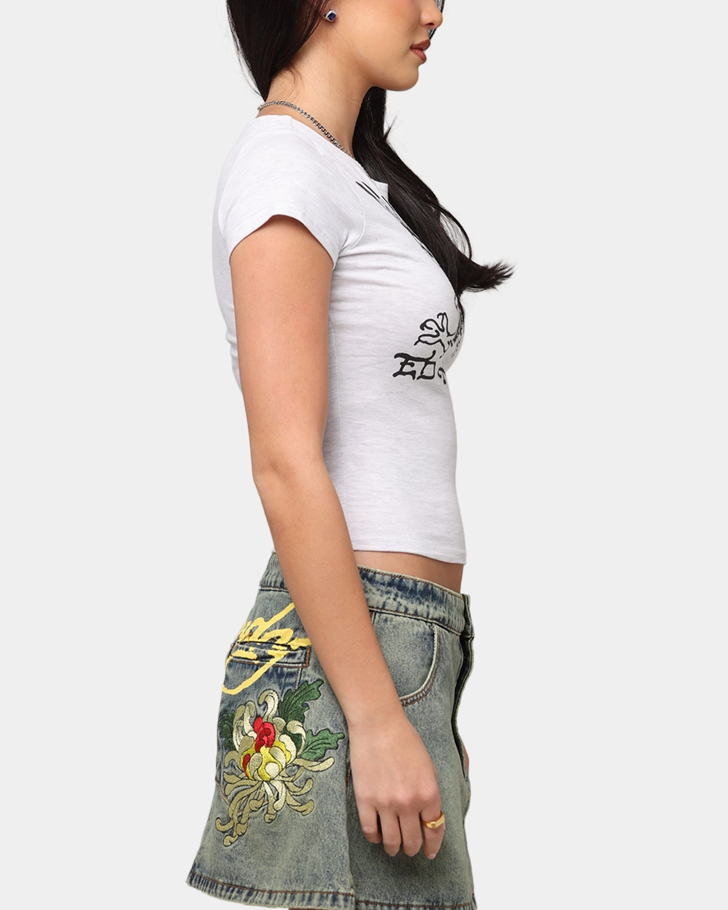AntiPilling Surface Ed Hardy Women's Eagle Baby T-Shirt Grey Marle