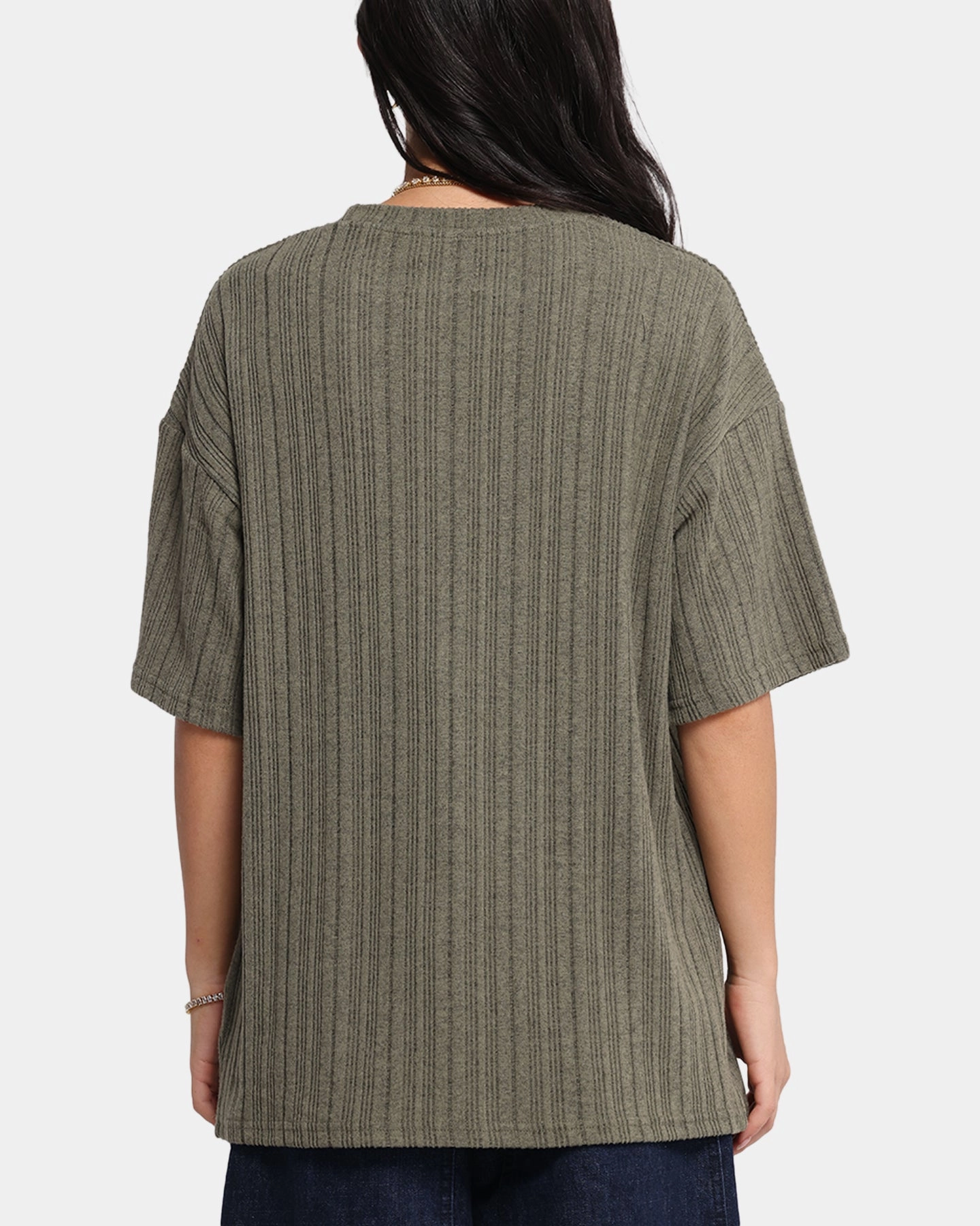 XXIII Rib Knit T-Shirt Olive Marle BreathableMesh anti static coating